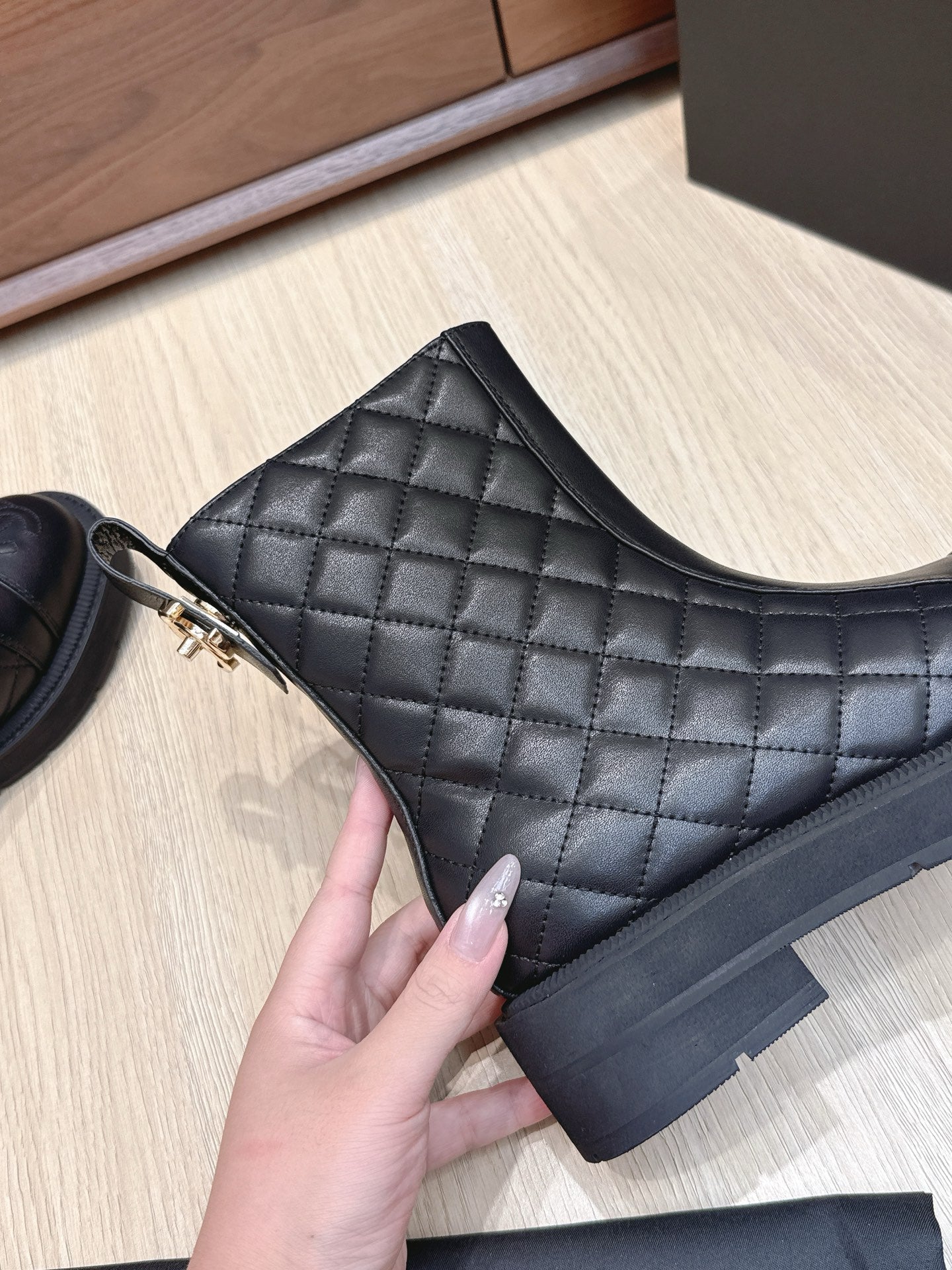 CC 25s Knight Ankle Boots 50mm Black Quilted Cowhide 461559