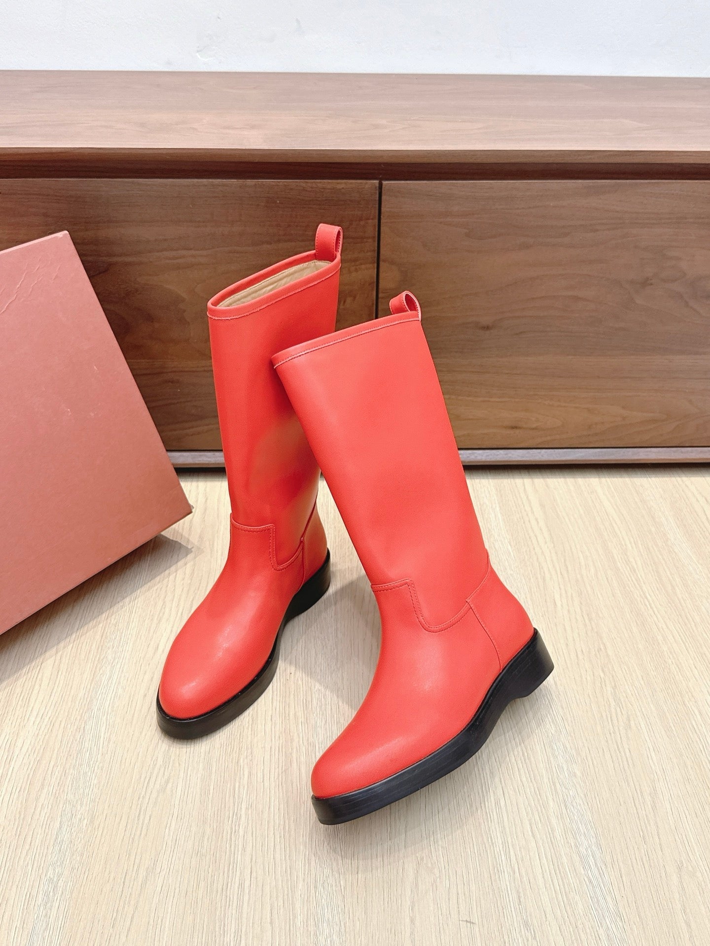 LP Mid-Calf Boots 20mm Red Cowhide Sheepskin 447743