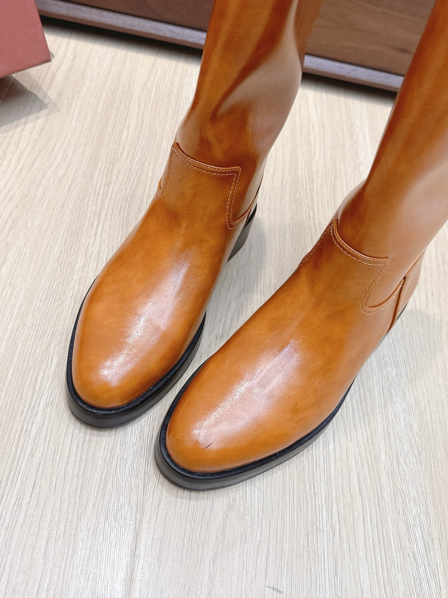 LP Mid-Calf Boots 20mm Brown Cowhide Sheepskin 447744