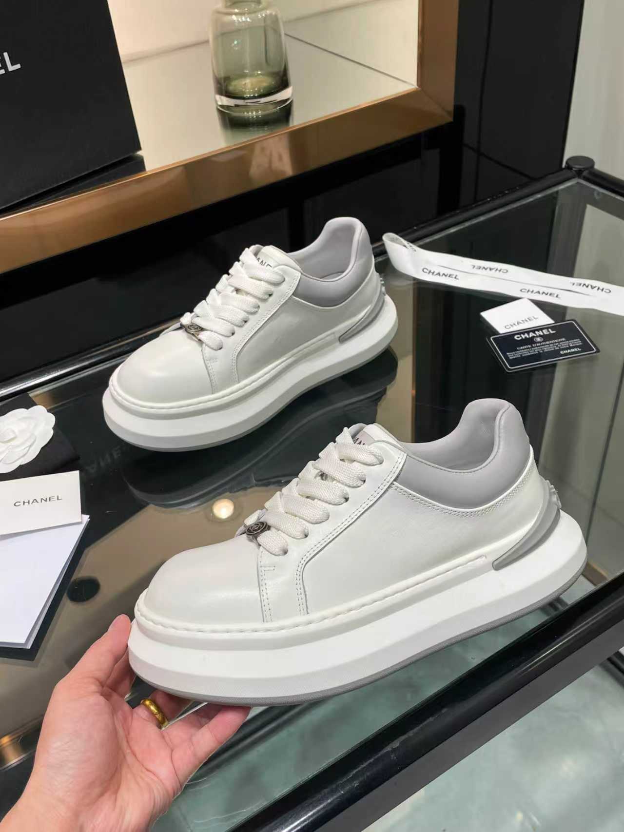 CC 26s Oversized Sneaker White Grey Lambskin 935465