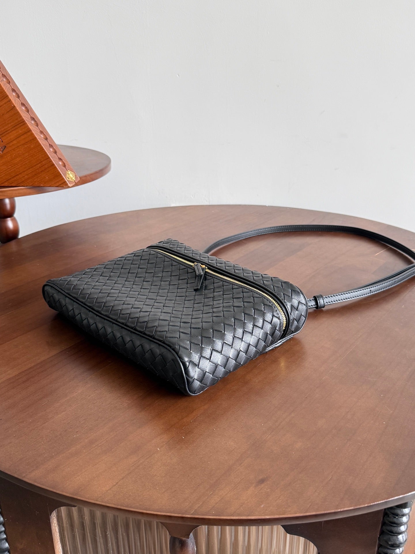 BV Small Soft Vanity Bag Black Intrecciato Leather