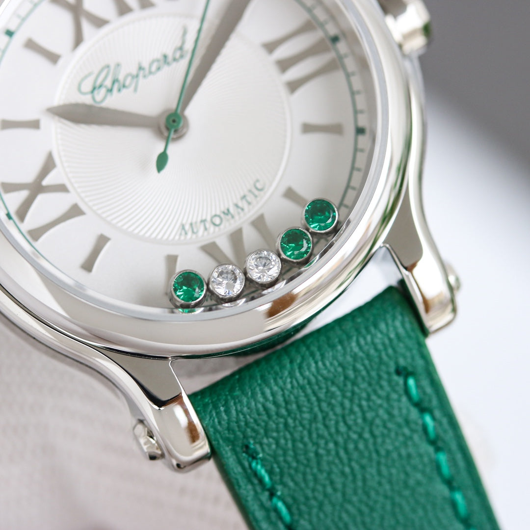 Happy Diamond 33mm Green Silver White Dial