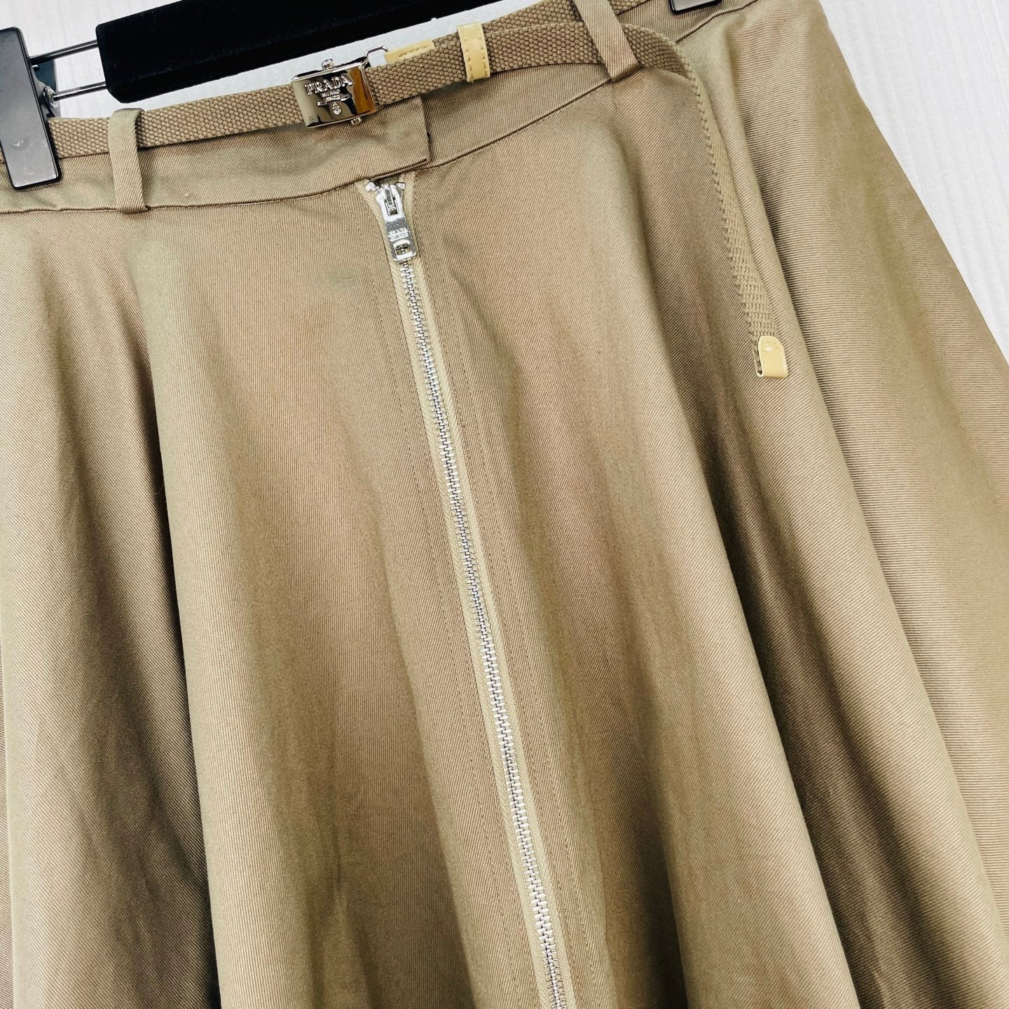Prada A-line Skirt Khaki Cotton 414746