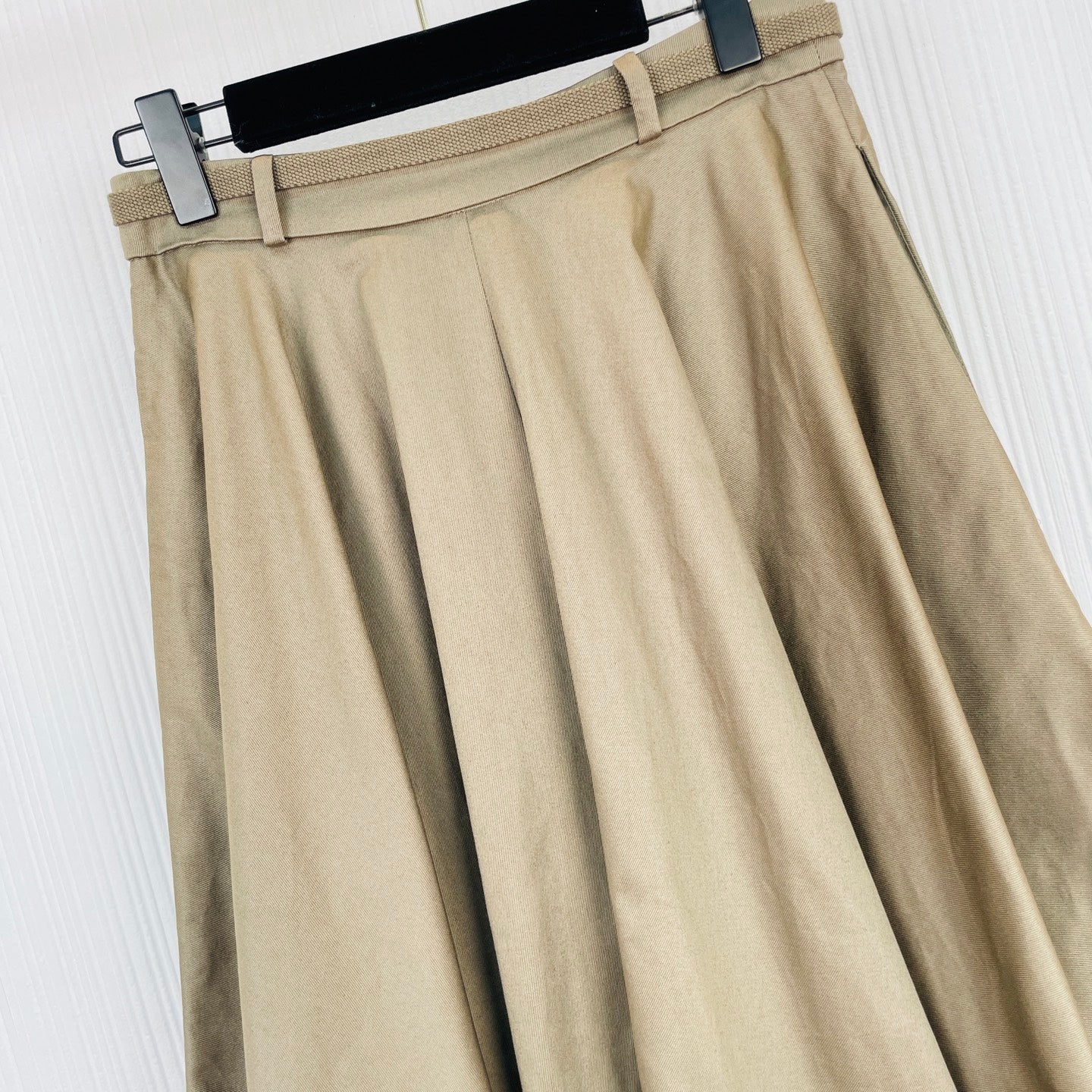 Prada A-line Skirt Khaki Cotton 414746