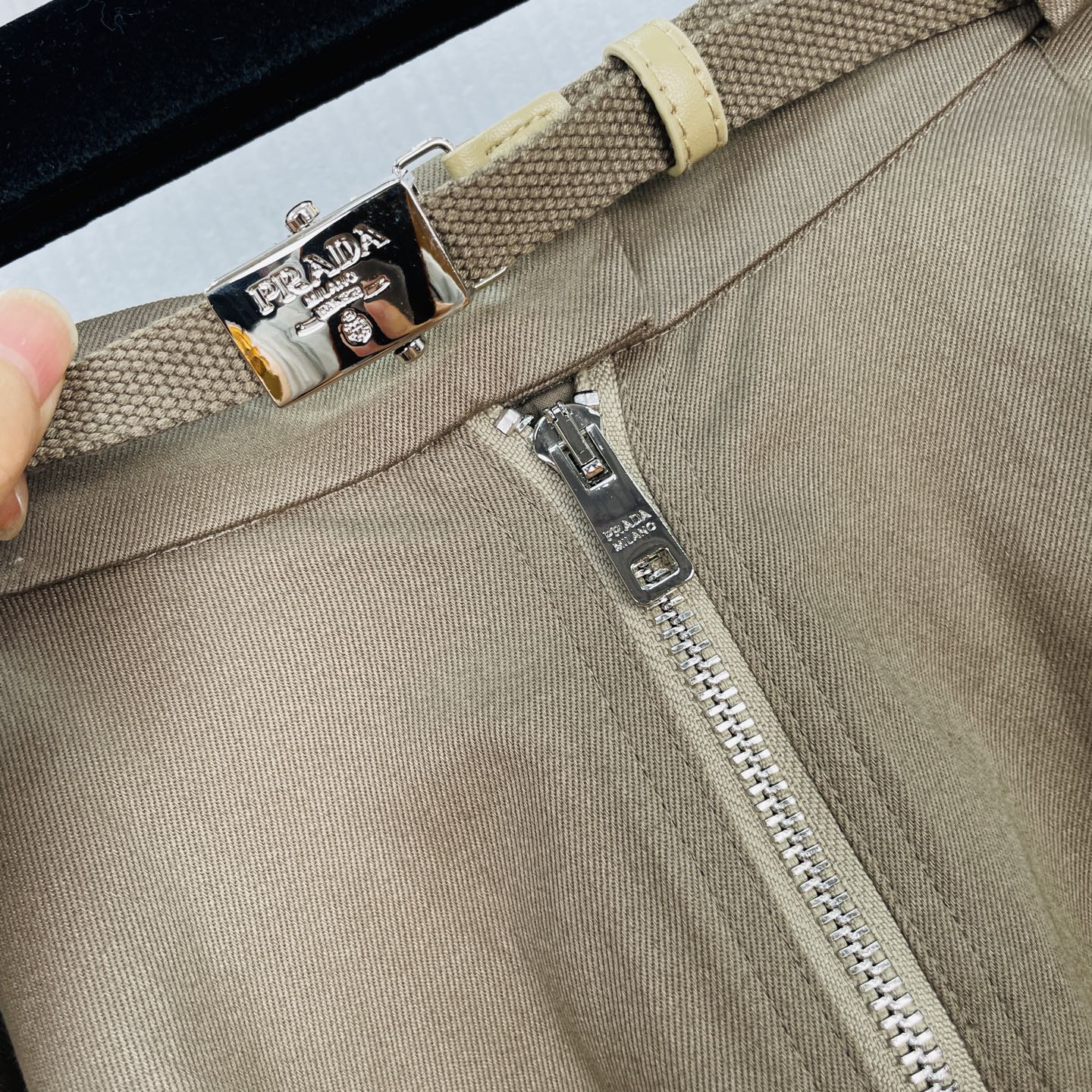 Prada A-line Skirt Khaki Cotton 414746