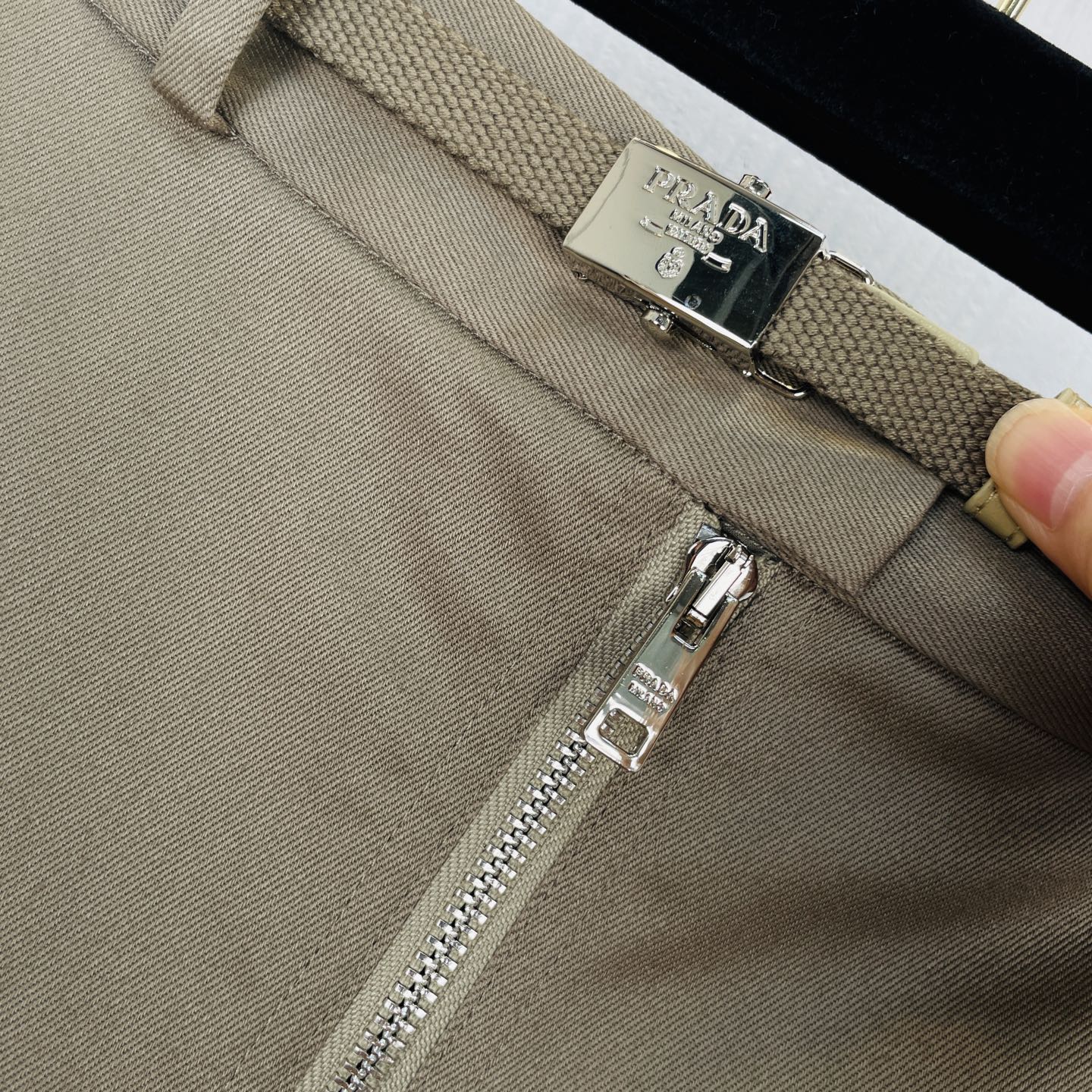 Prada Workwear Zipper Mini Skirt Khaki Cotton 414749