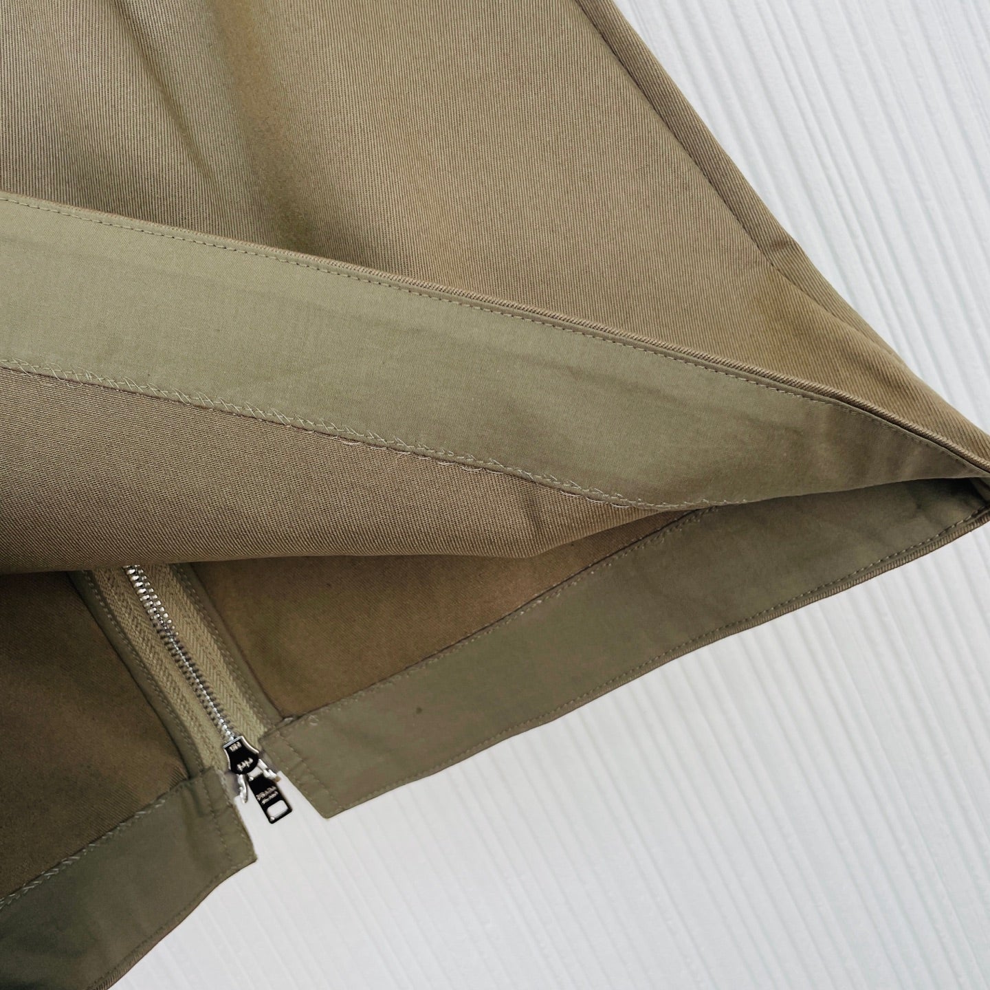 Prada Workwear Zipper Mini Skirt Khaki Cotton 414749