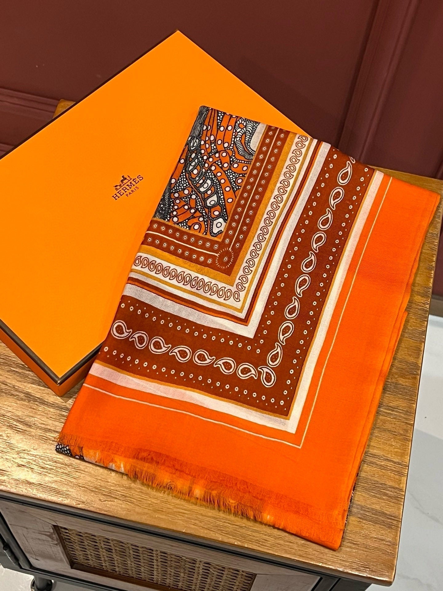 Selle De Dignitaire Bandana Shawl 200 CM In Orange Red Colorful Cashmere 265333
