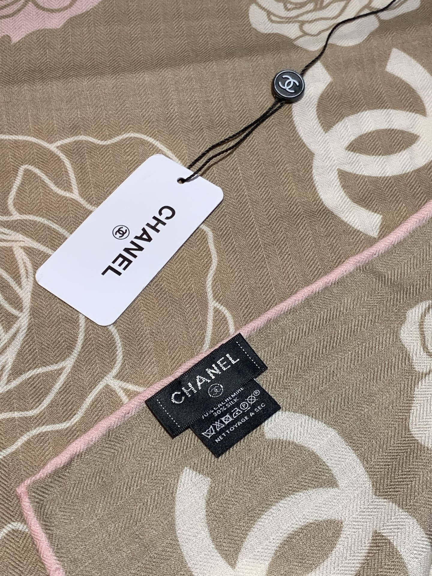 CC Camellia Scarf 140cm Beige Colorful Cashmere Silk 168123