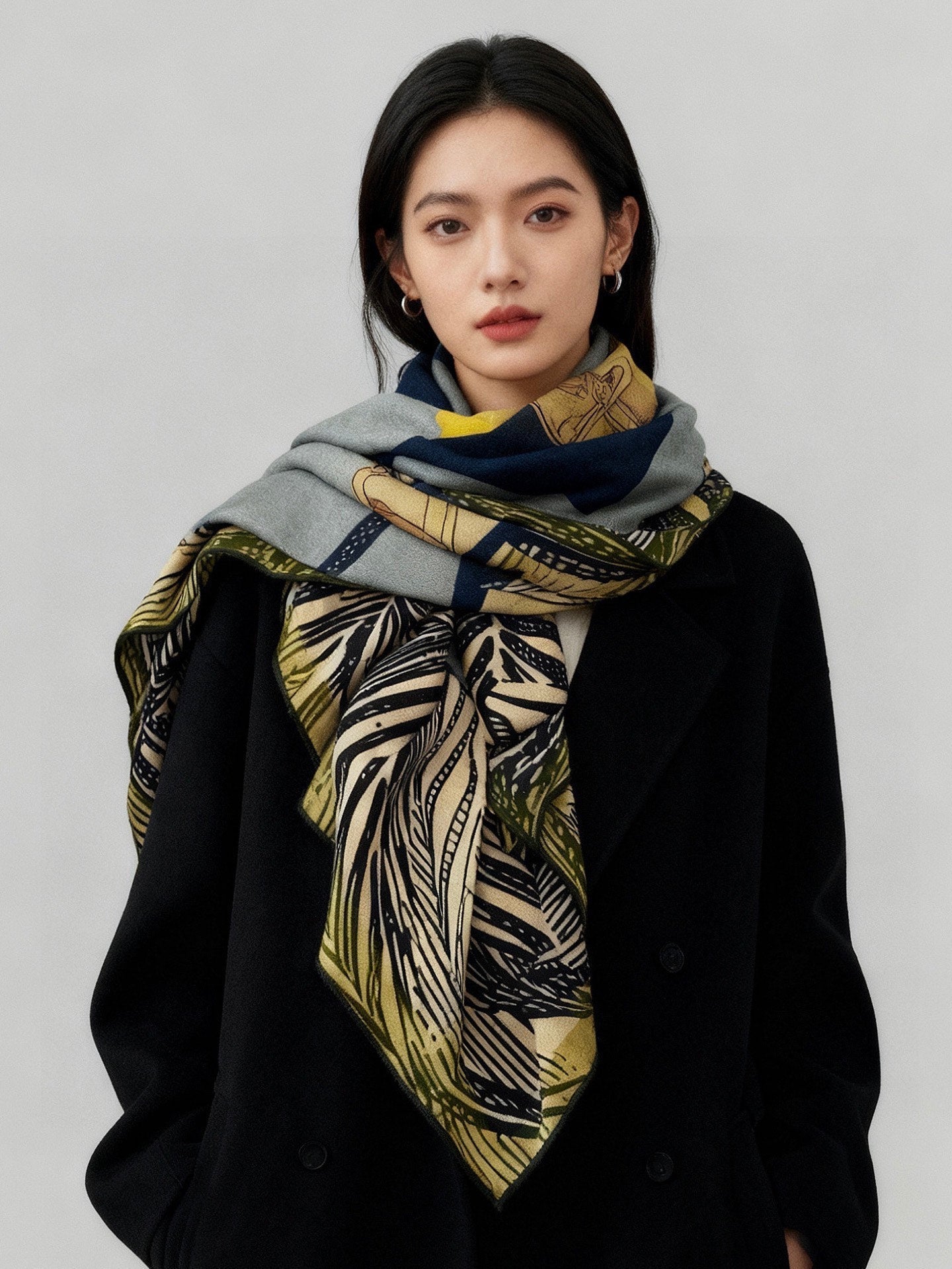 Cavalier en Formes shawl 140cm Gray Colorful Cashmere Silk 168141