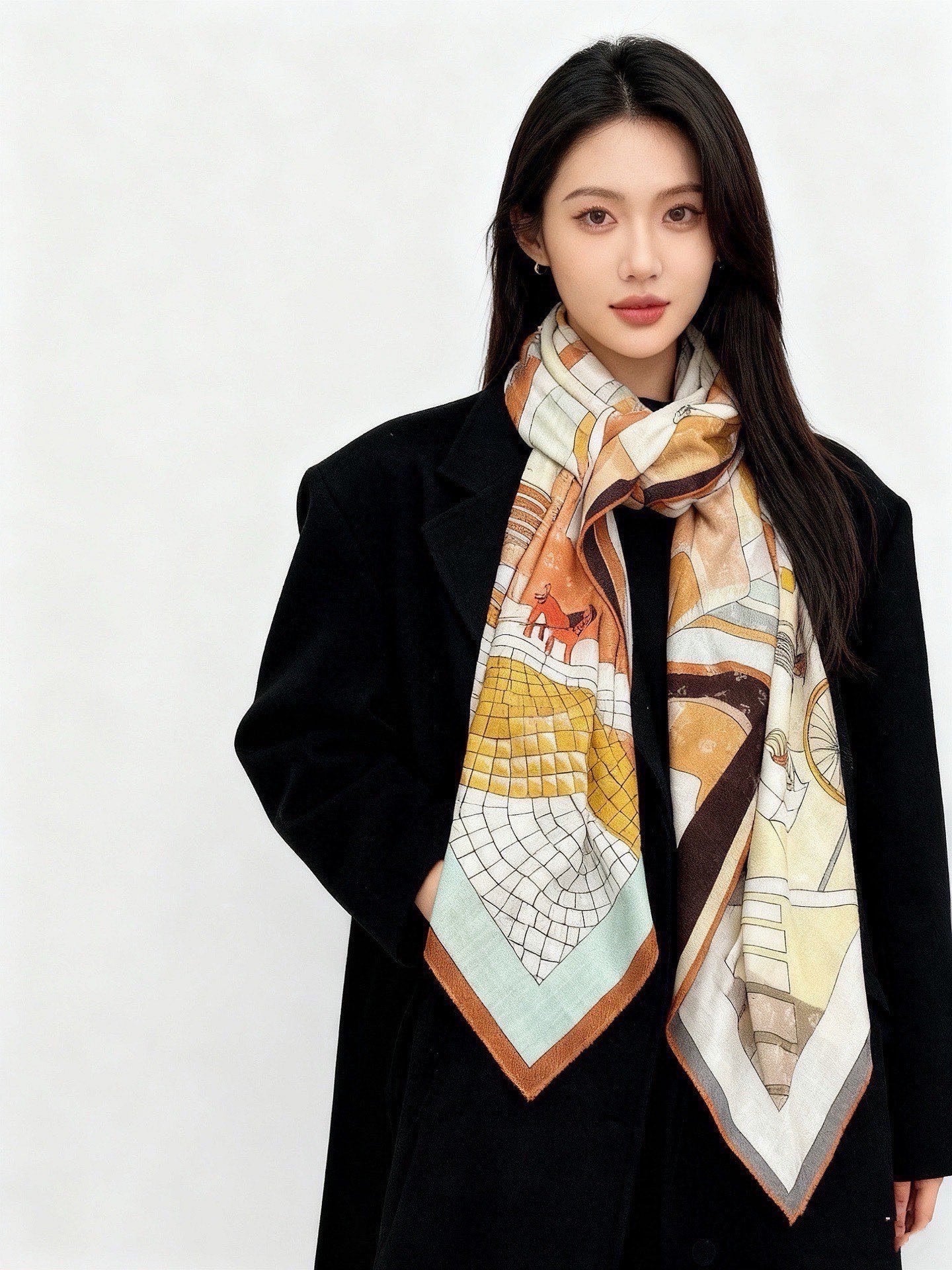 Fendi Walking Around Rome Scarf 140x140 Cashmere Silk 328842