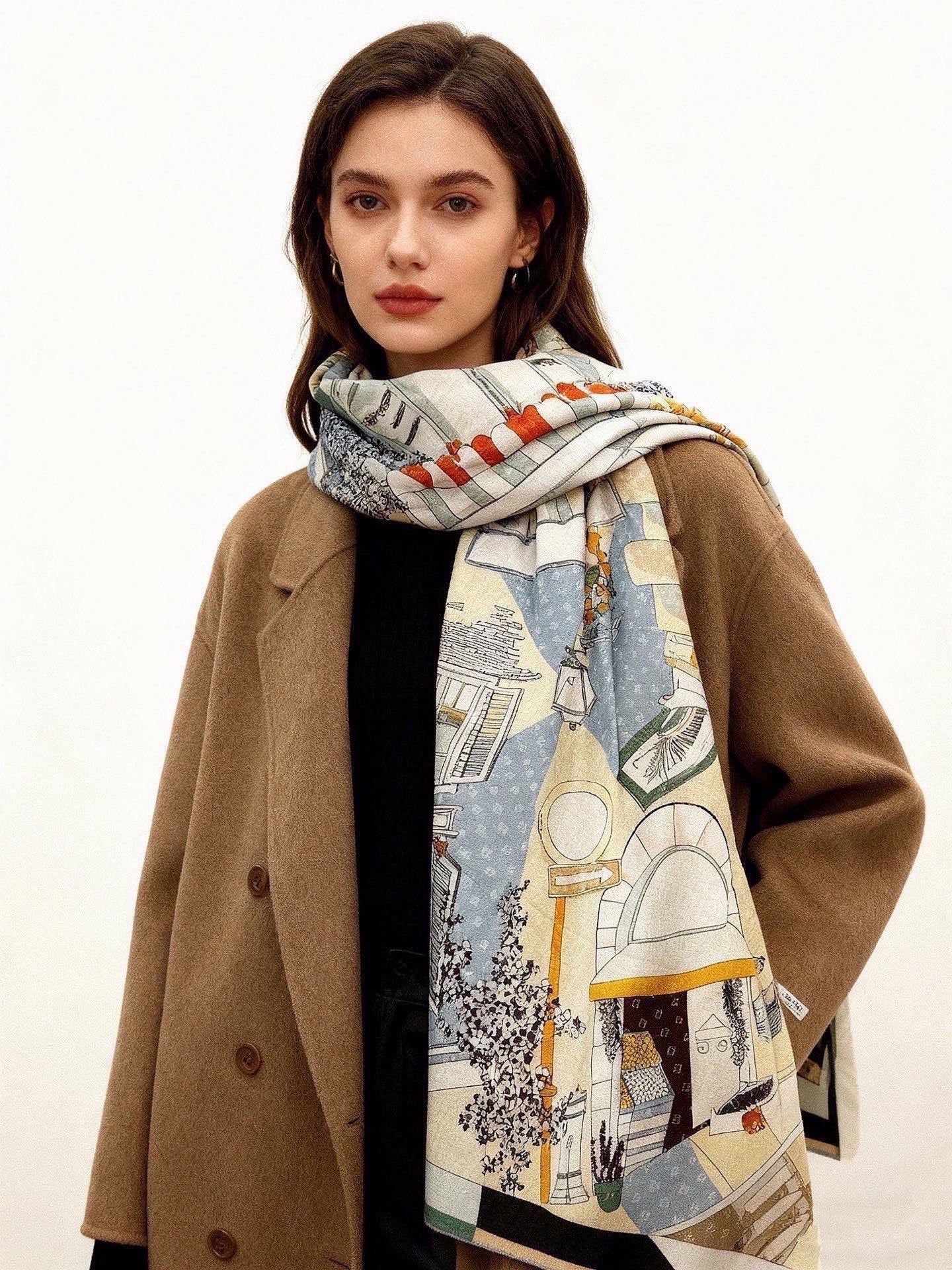 Fendi Walking Around Rome Scarf 140x140 Cashmere Silk 328843