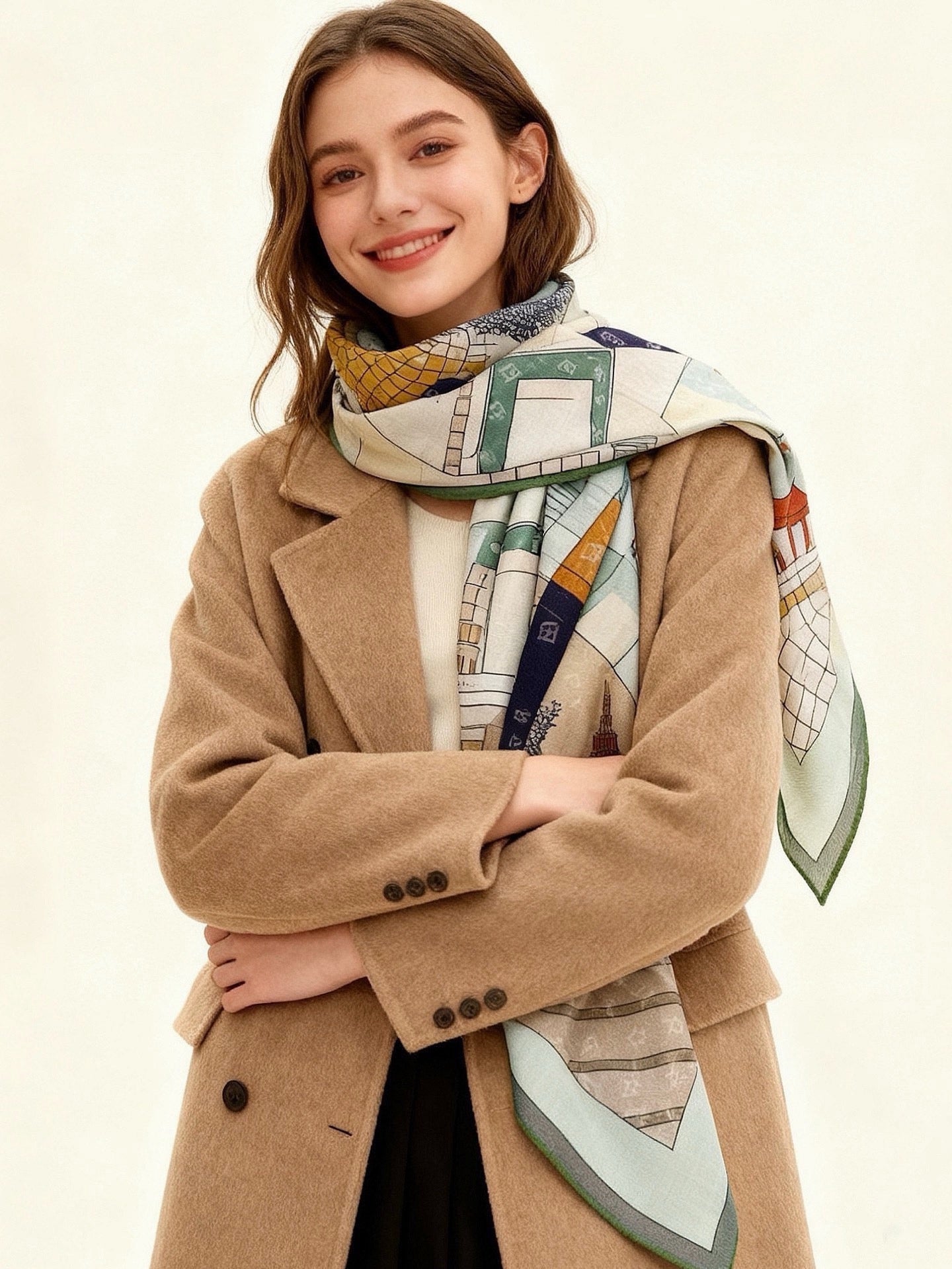 Fendi Walking Around Rome Scarf 140x140 Cashmere Silk 328844