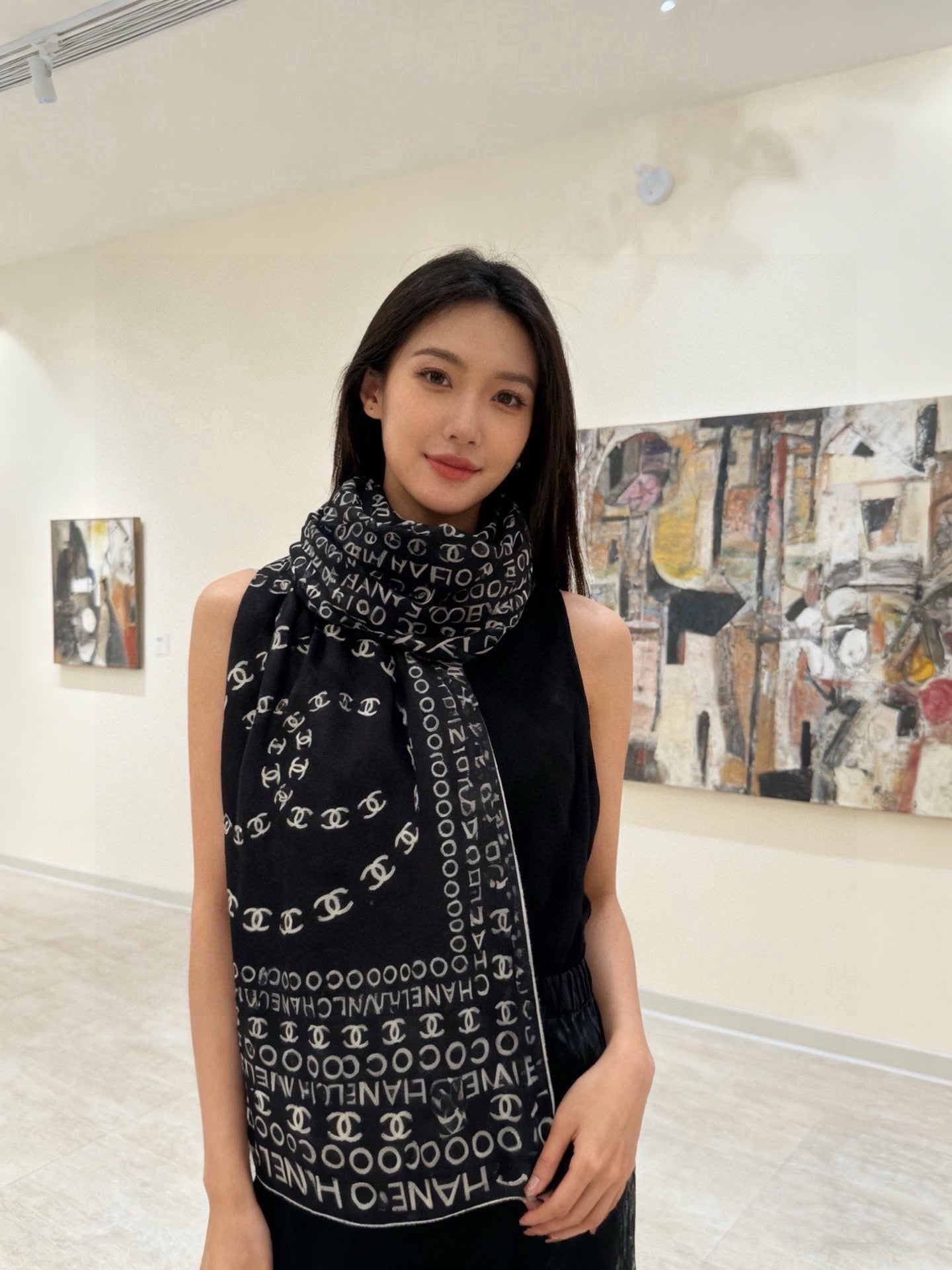 CC 26s Scarf 135x135 Black Cashmere mulberry Silk 328847