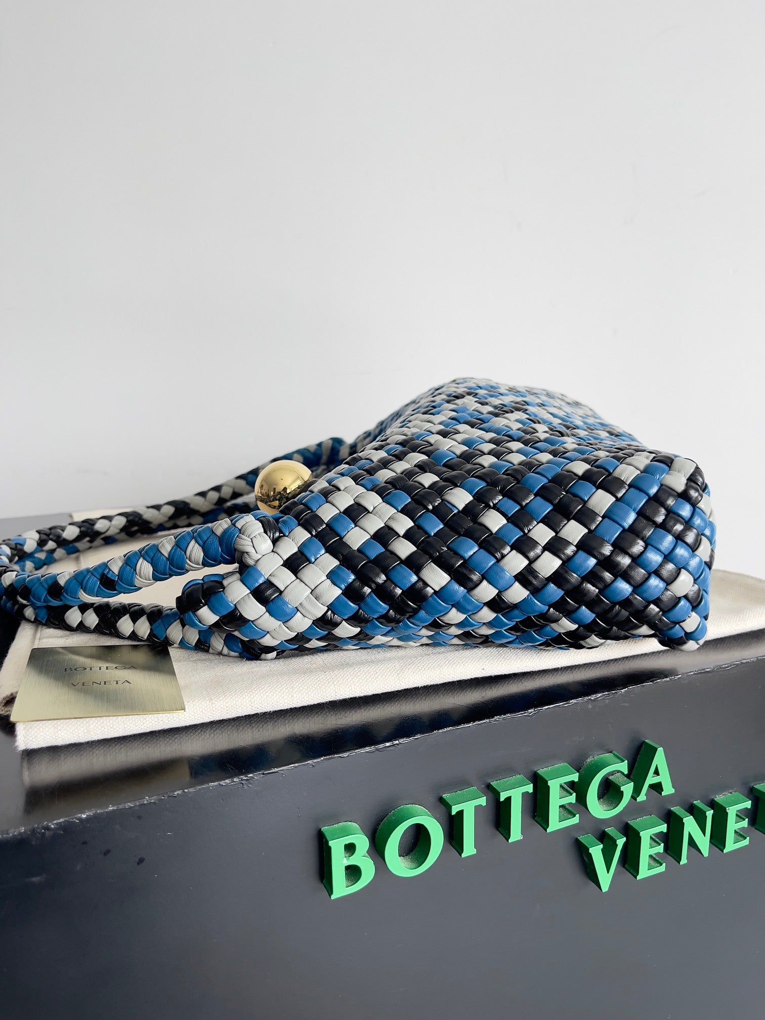 BV Tosca 27 Bag In Blue Mix Black Mix White Calfskin 209077 Best Version