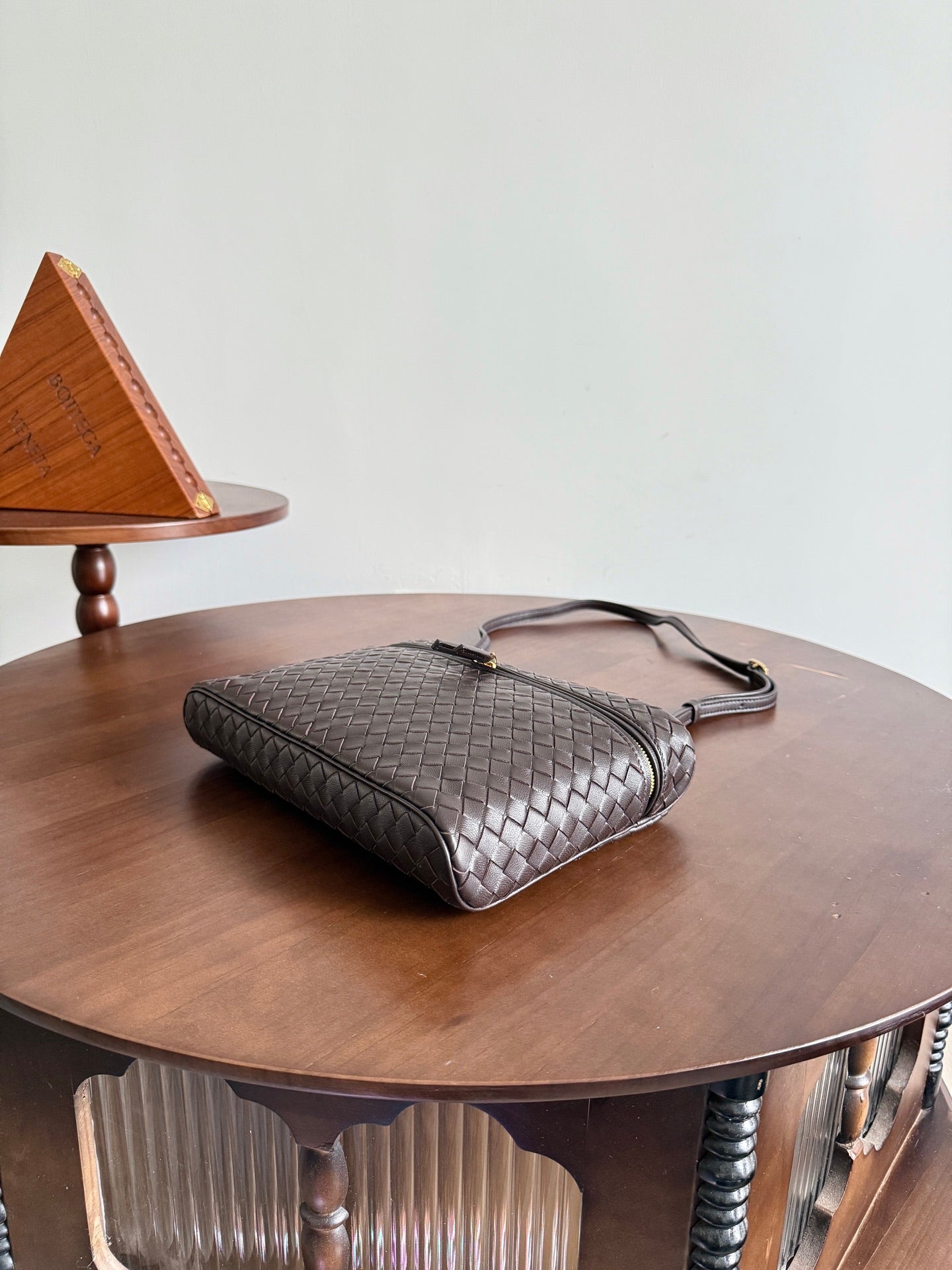 BV Small Soft Vanity Bag Coffee Intrecciato Leather