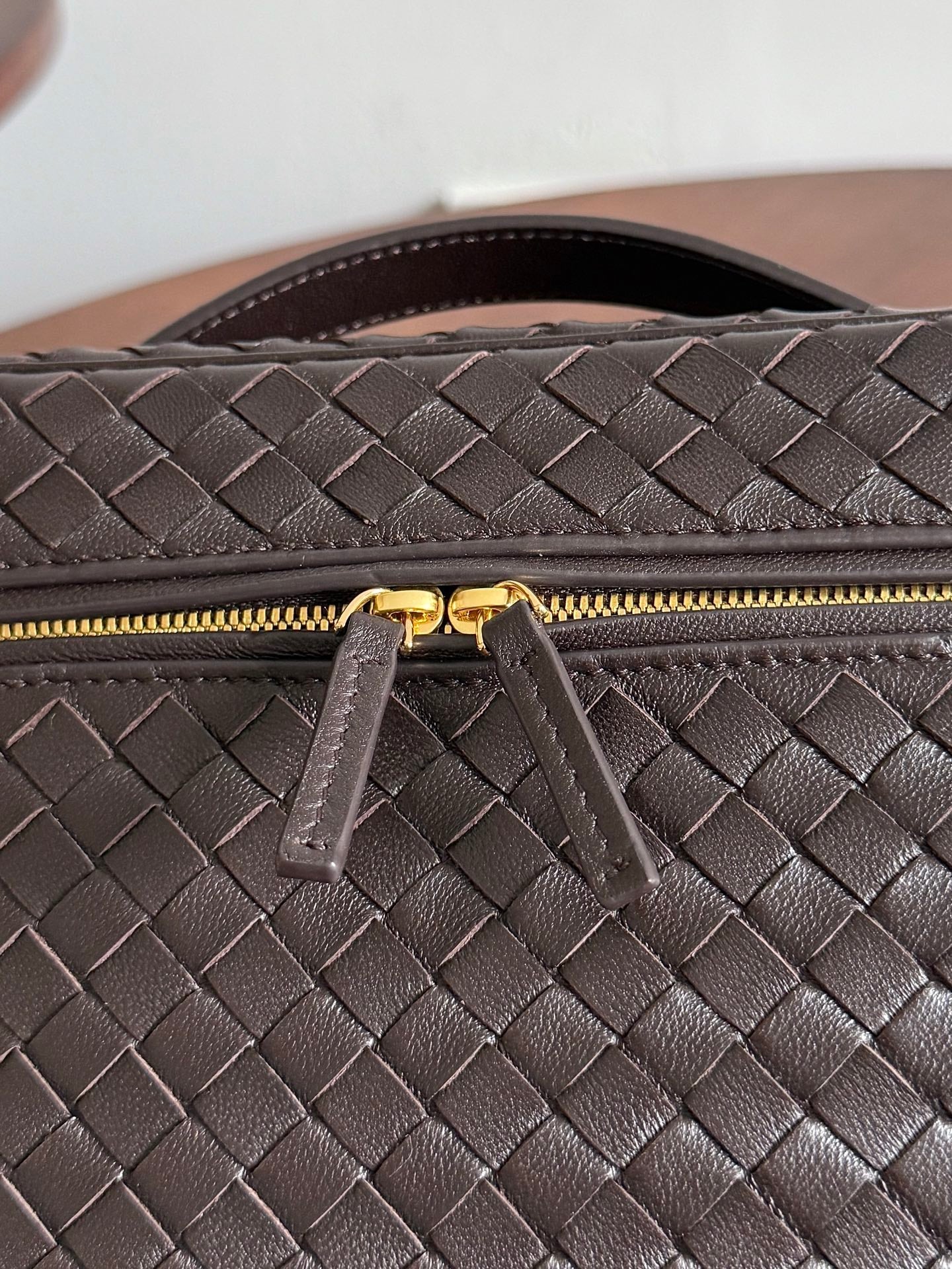 BV Small Soft Vanity Bag Coffee Intrecciato Leather