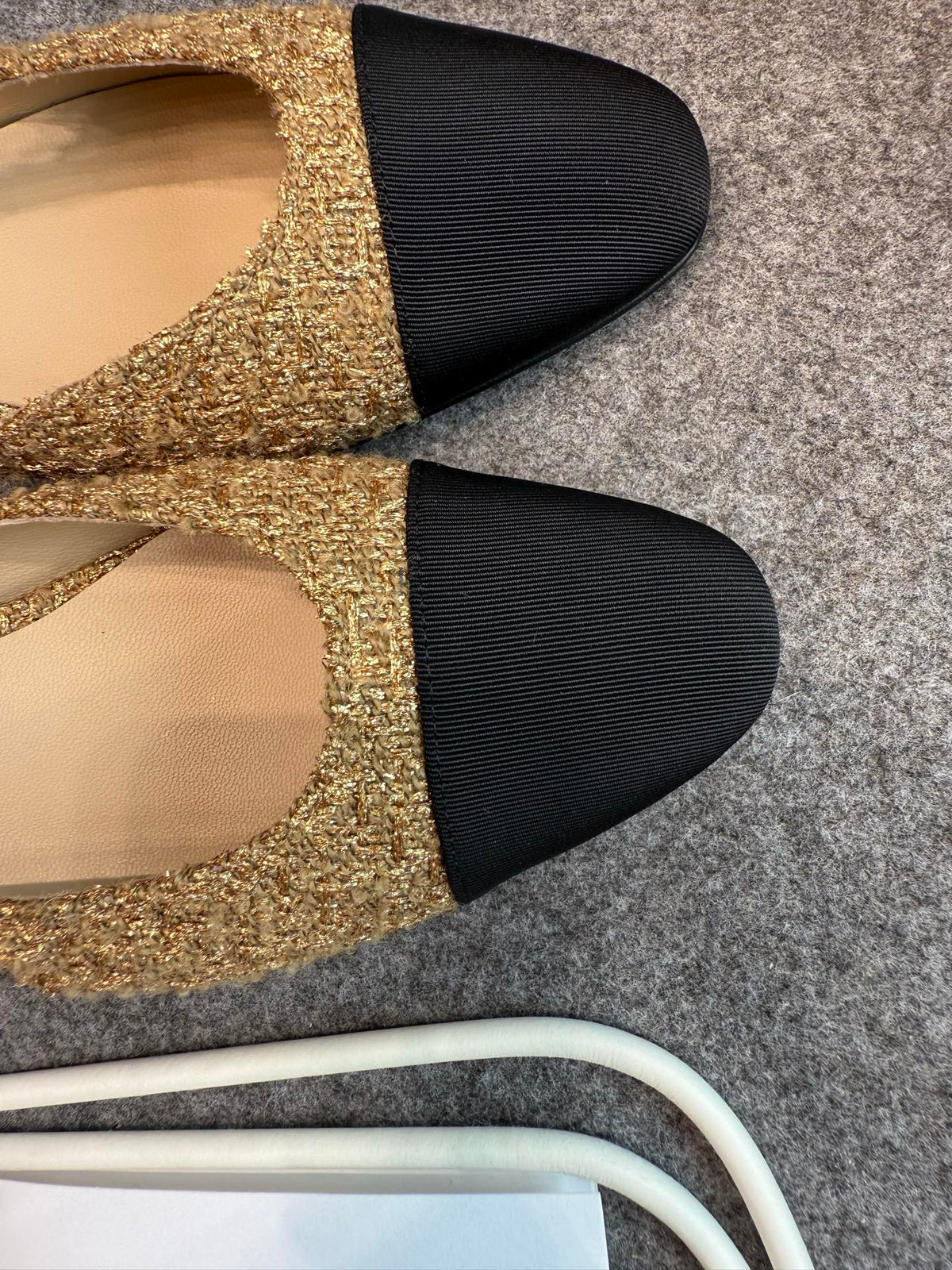 CC 26S Slingback Flats 2cm Gold Black Tweed 118951