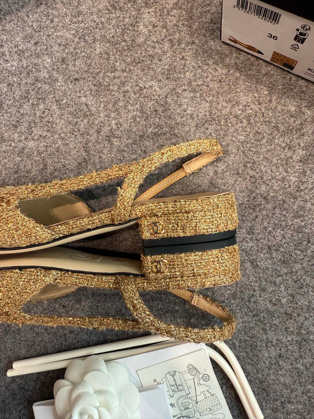 CC 26S Slingback Flats 2cm Gold Black Tweed 118951