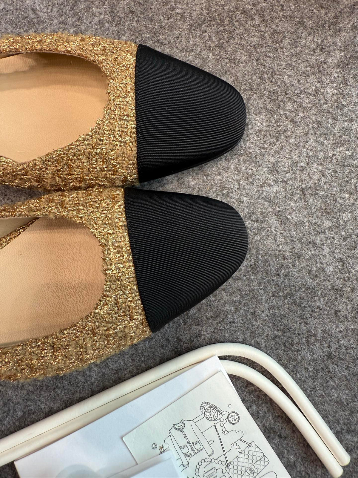 CC 26S Slingback Flats 2cm Gold Black Tweed 118951