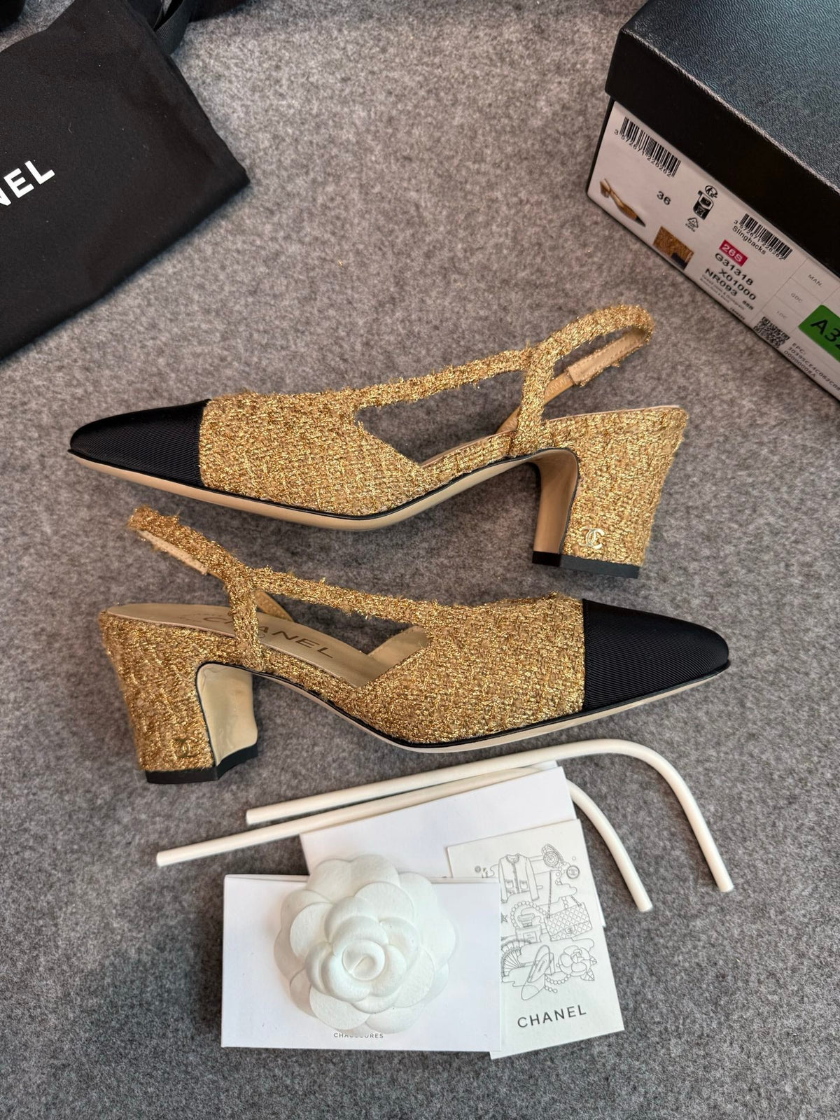 CC 26S Slingback Pumps 6.5cm Gold Black Tweed 118952