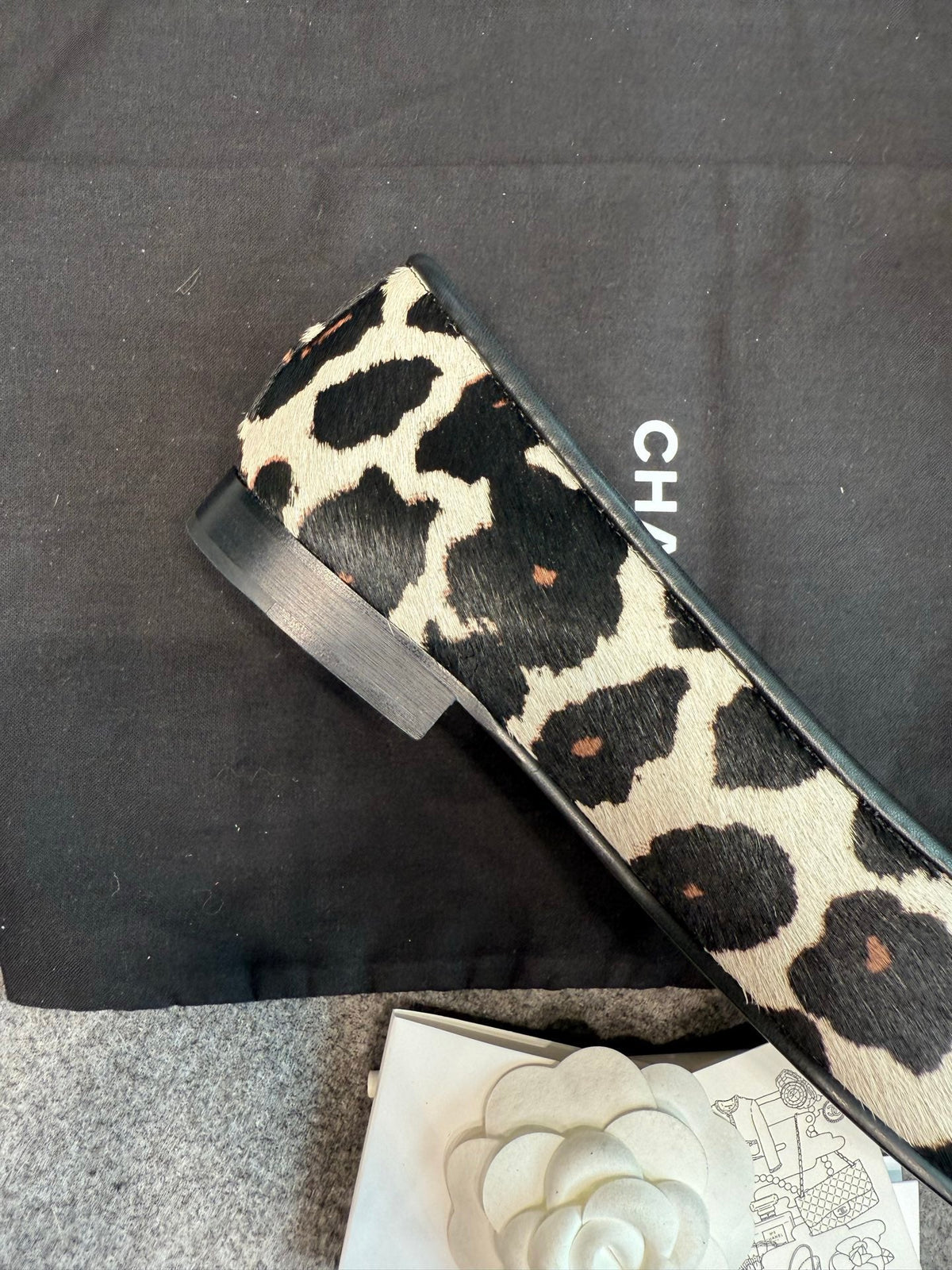 CC 26s Ballet Flats 1cm Black White Leopard Horsehair 118957