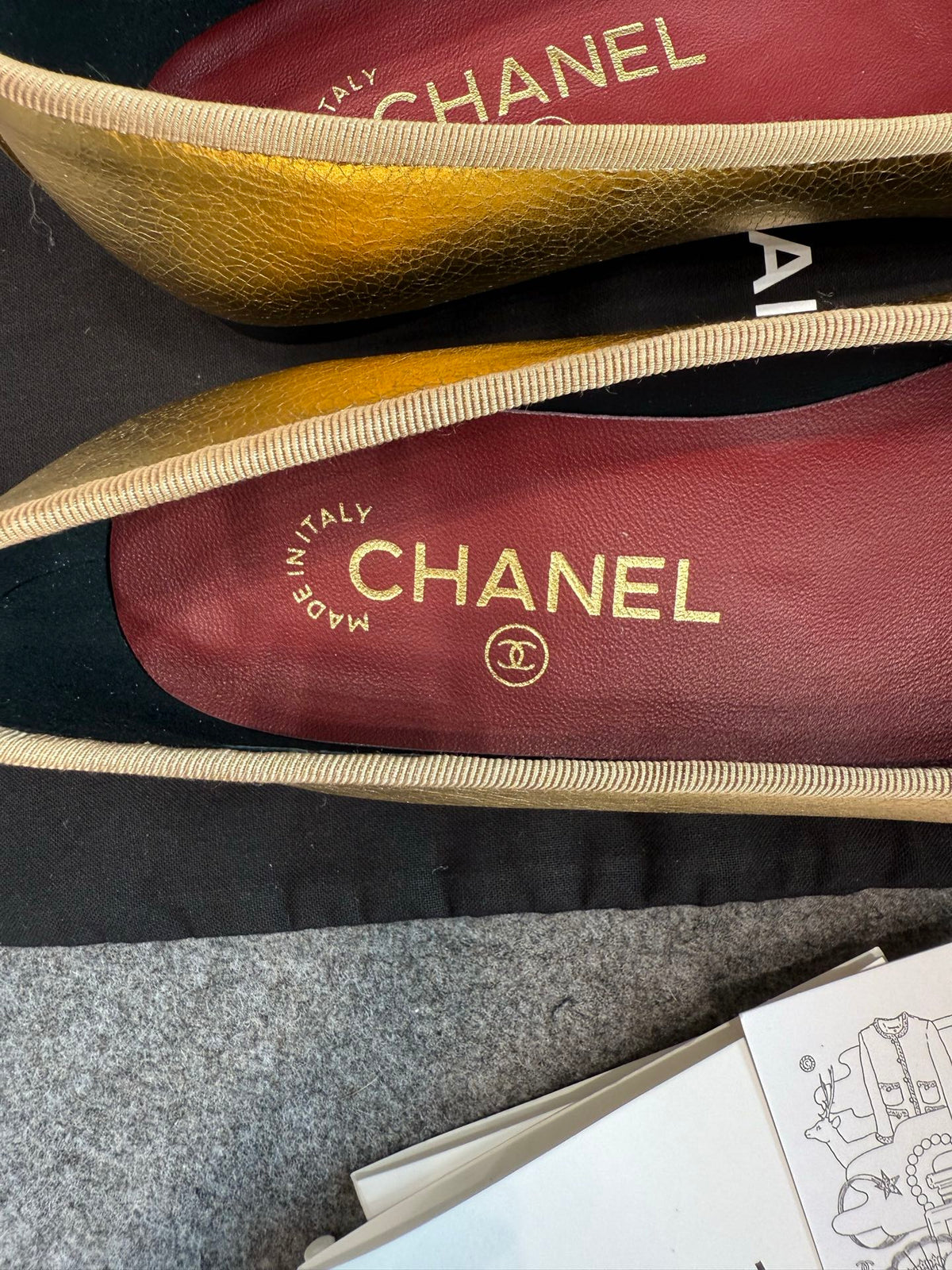 CC 26s Ballet Flats 1cm Gold Silver Metallic Leather 118959