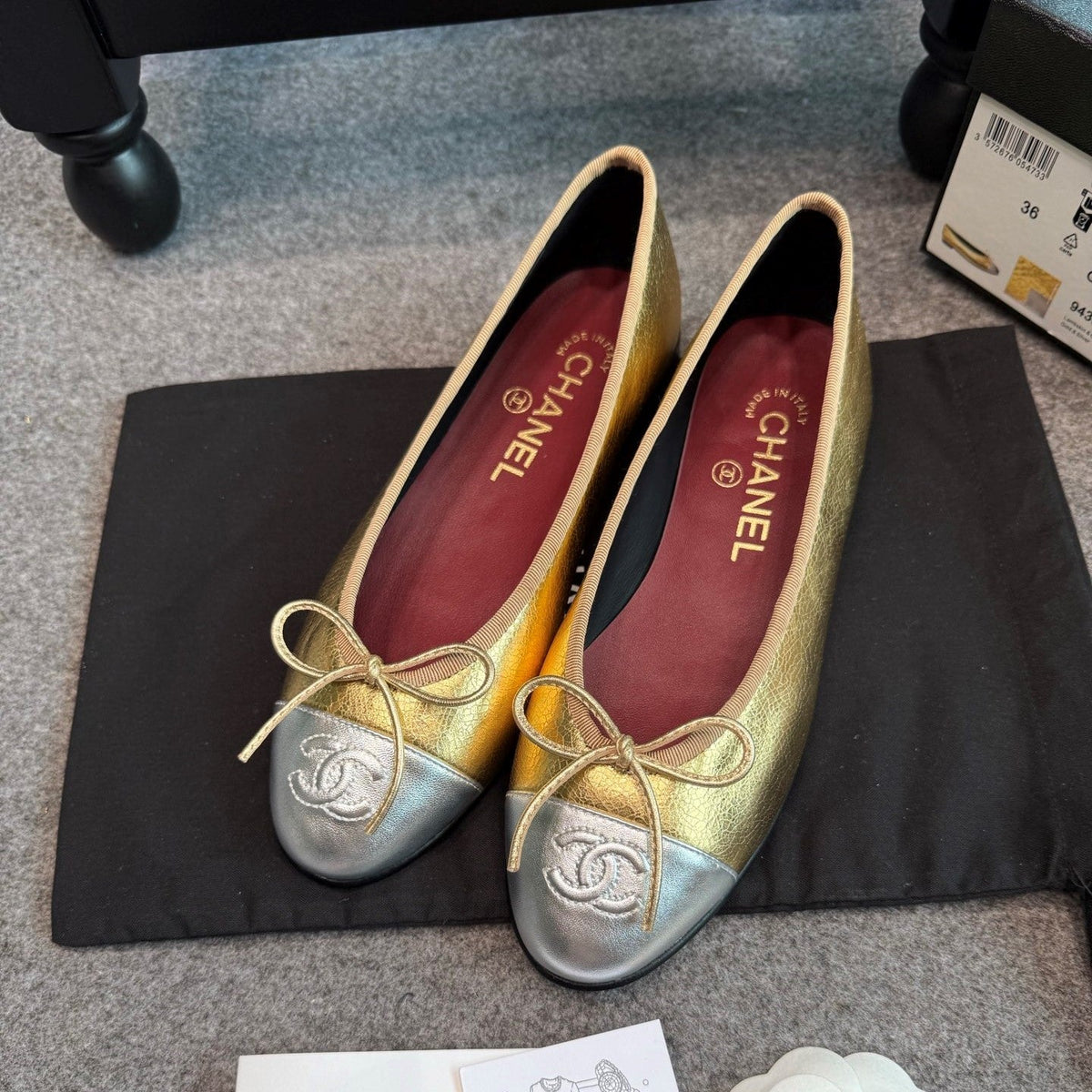 CC 26s Ballet Flats 1cm Gold Silver Metallic Leather 118959