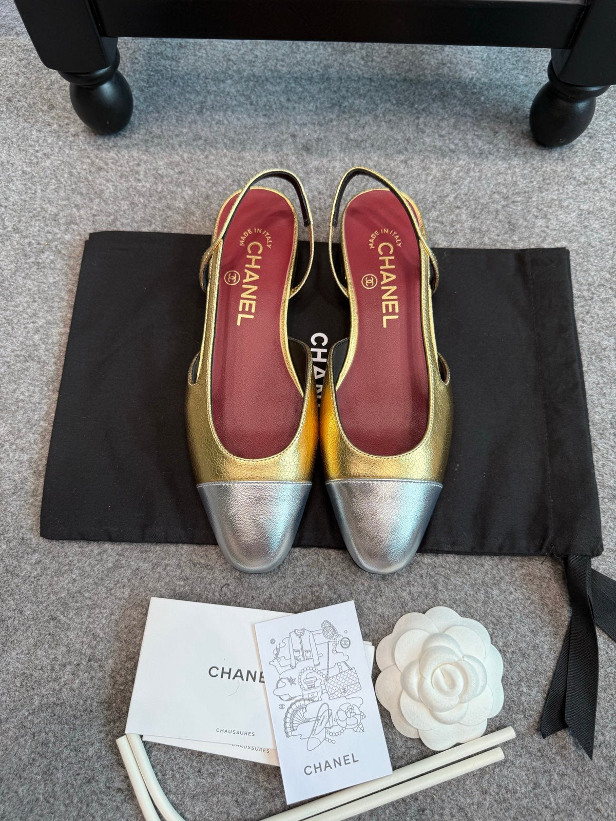 CC 26s Slingback Flats 2cm Gold Silver Metallic Leather 118962