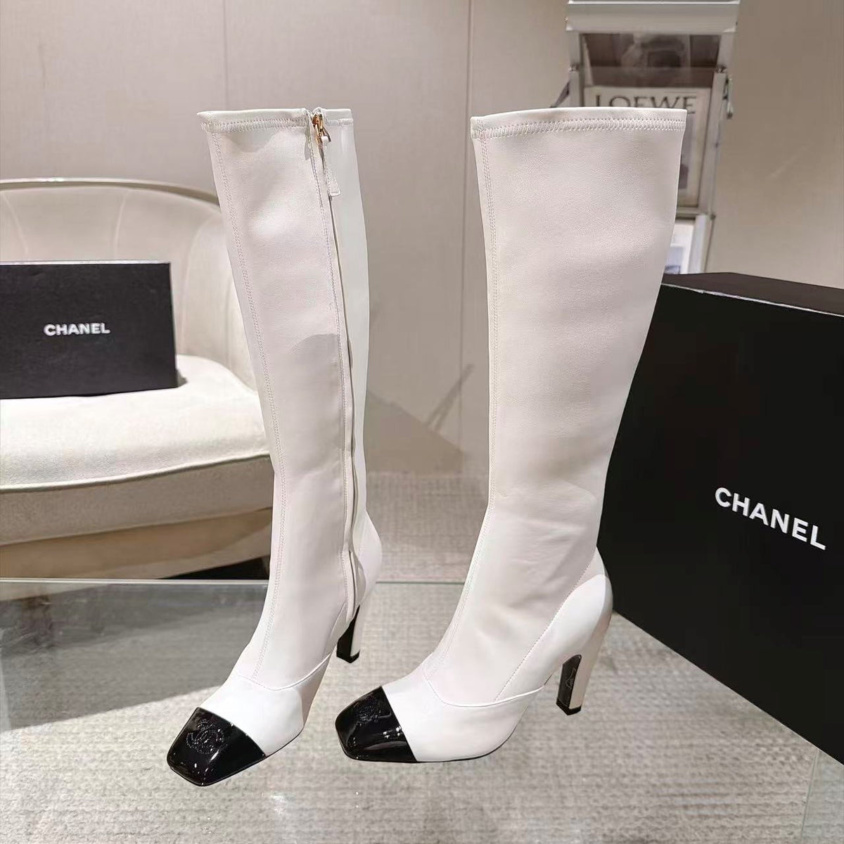 CC 26S Cap Toe Jumping Boots 8cm White Leather 117697