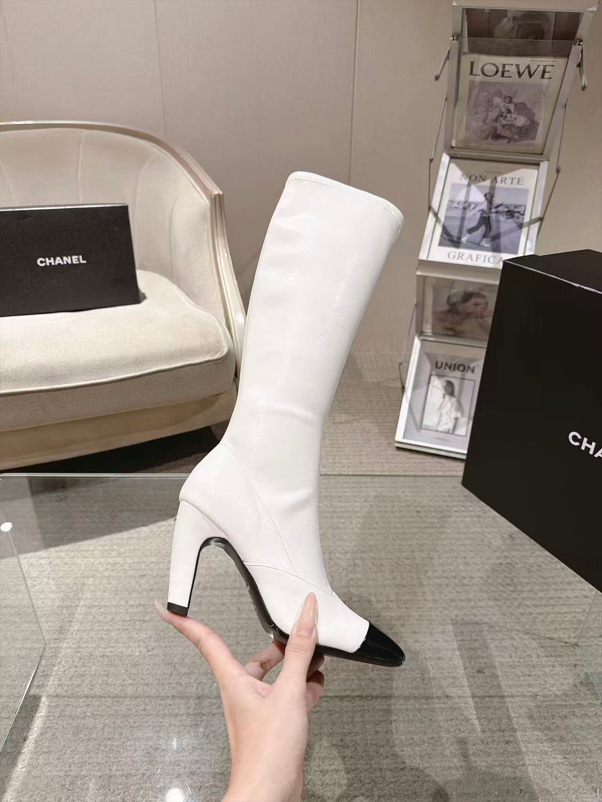 CC 26S Cap Toe Jumping Boots 8cm White Leather 117697