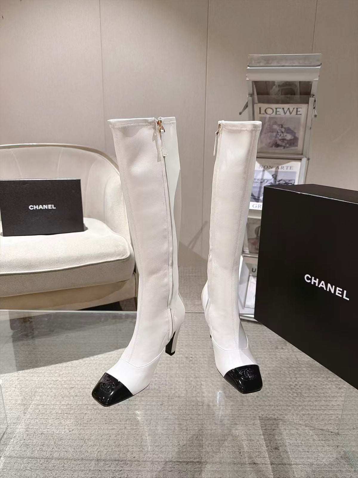 CC 26S Cap Toe Jumping Boots 8cm White Leather 117697