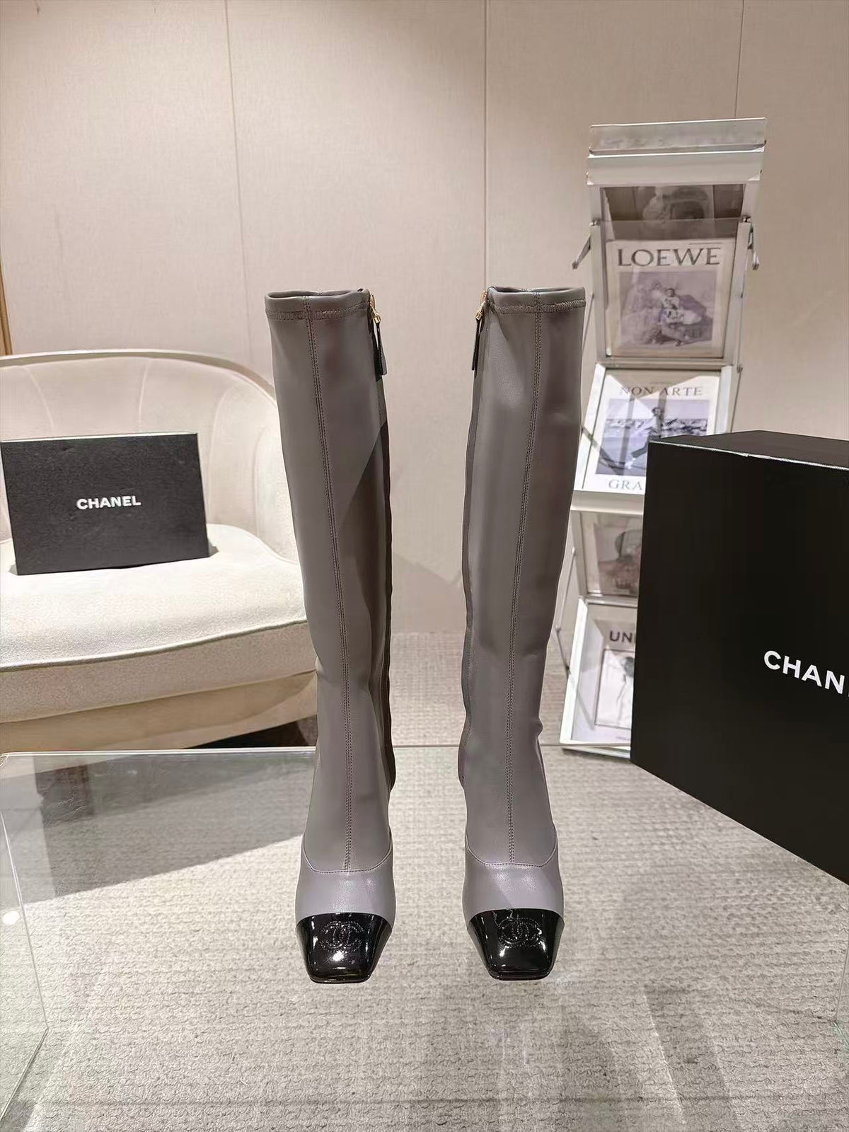 CC 26S Cap Toe Jumping Boots 8cm Grey Leather 117698