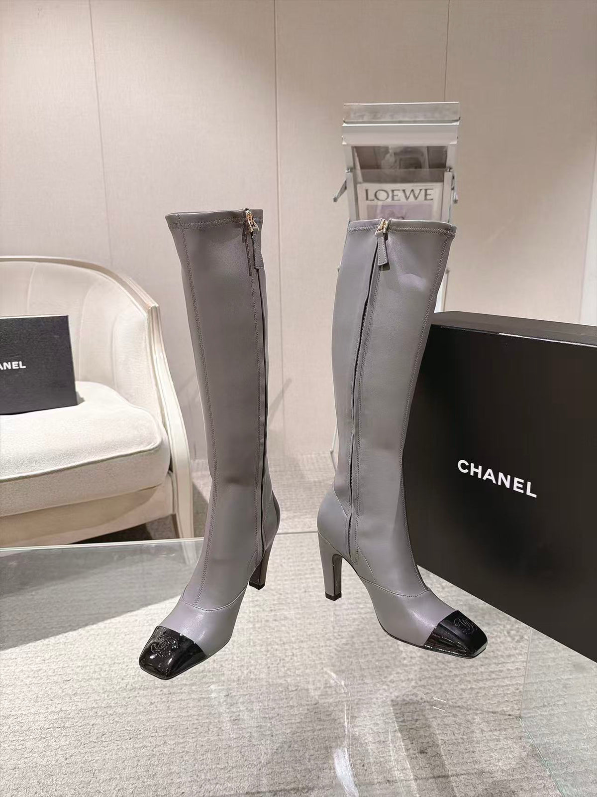 CC 26S Cap Toe Jumping Boots 8cm Grey Leather 117698