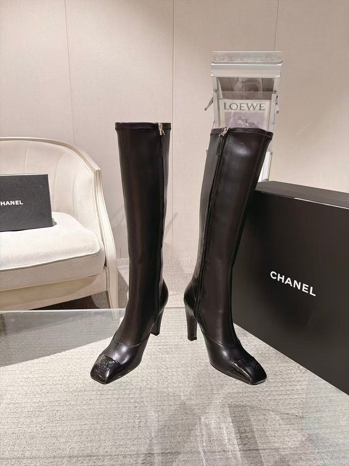 CC 26S Cap Toe Jumping Boots 8cm Black Leather 117700