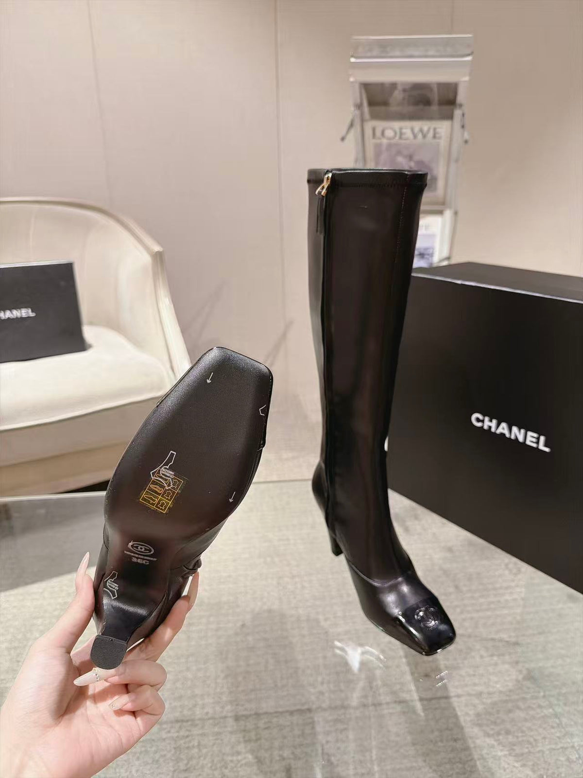 CC 26S Cap Toe Jumping Boots 8cm Black Leather 117700