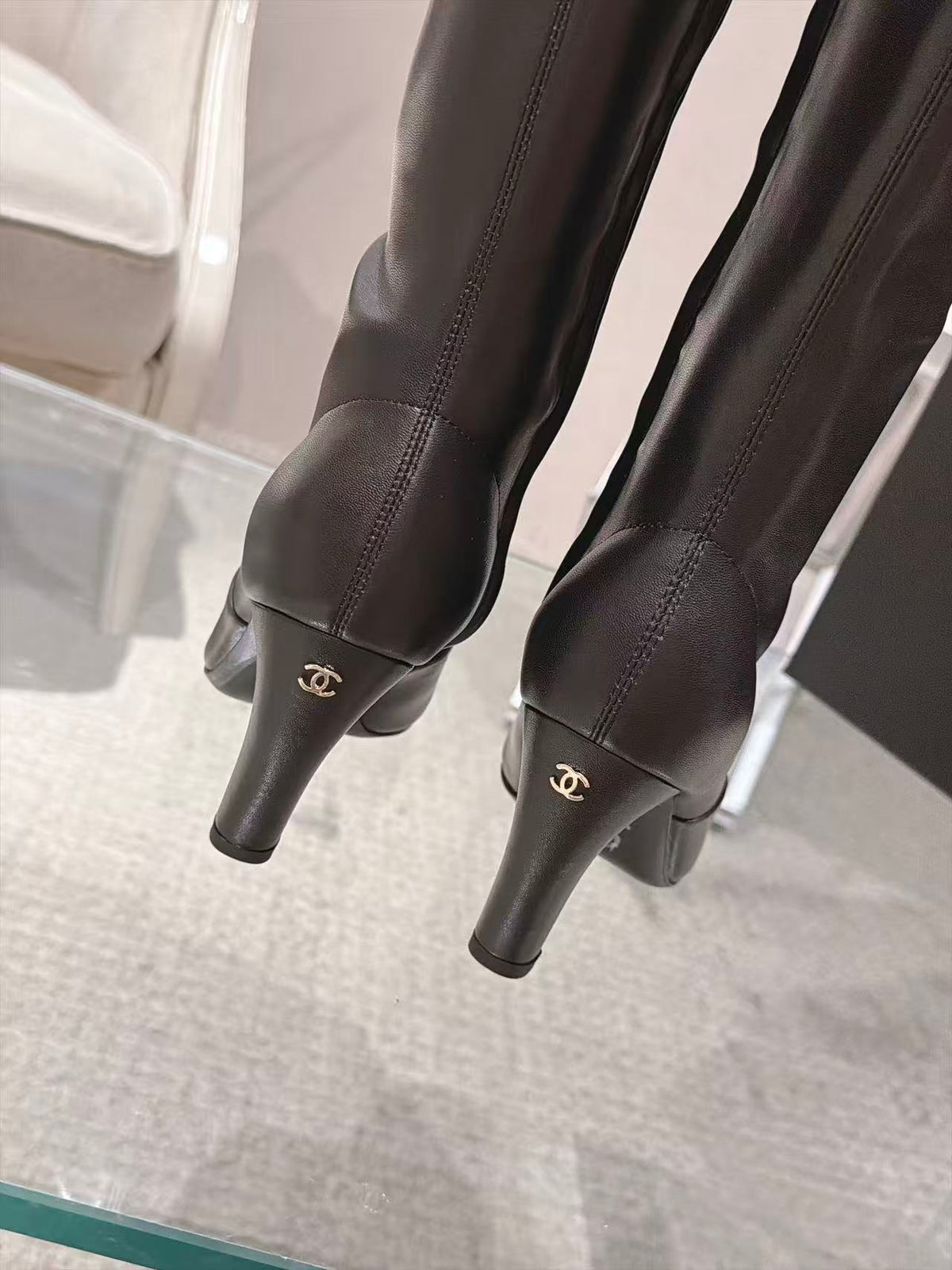 CC 26S Cap Toe Jumping Boots 8cm Black Leather 117700