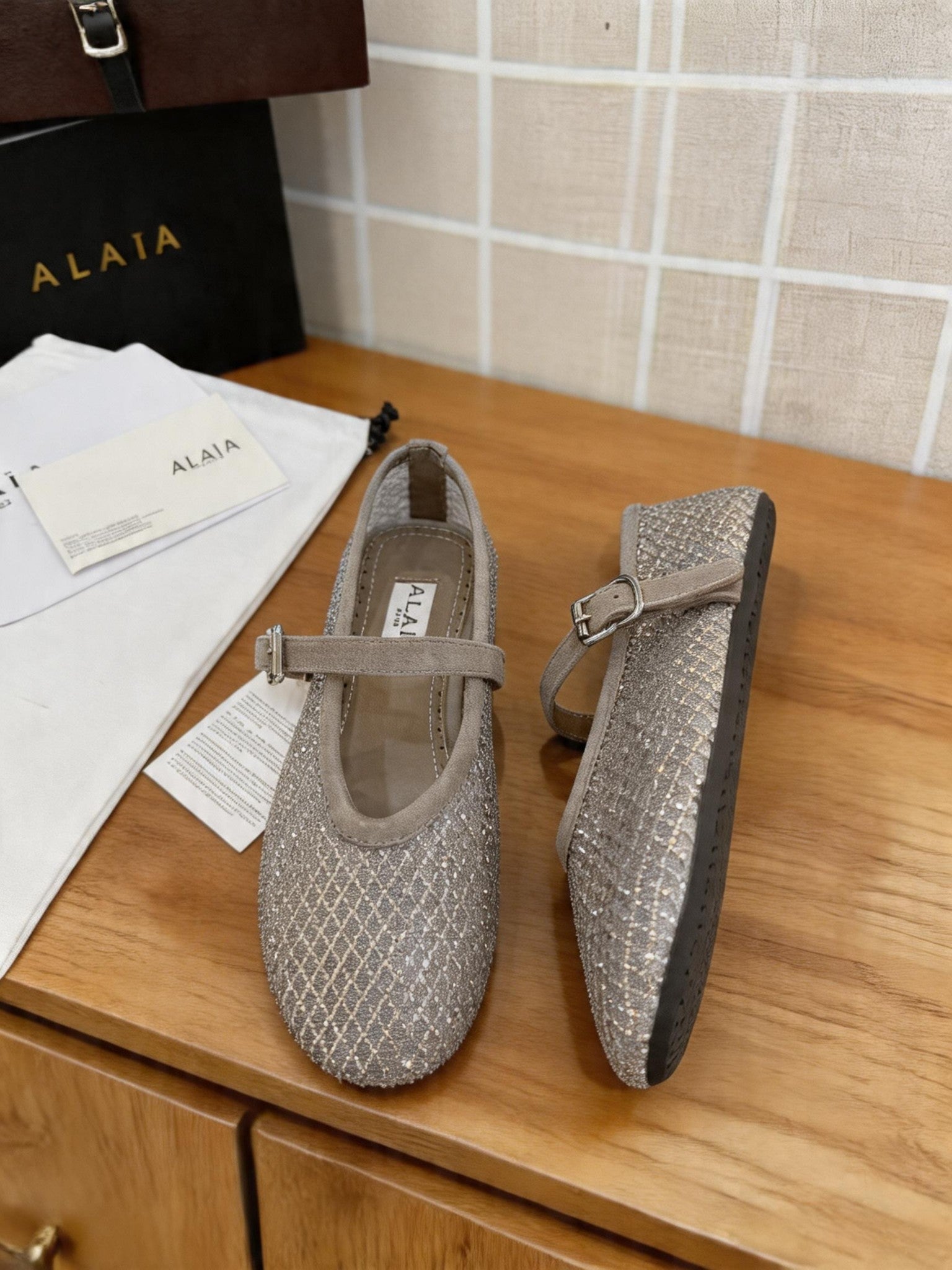 Alaia 26s Fishnet Ballet Flat Taupe Mesh 935647