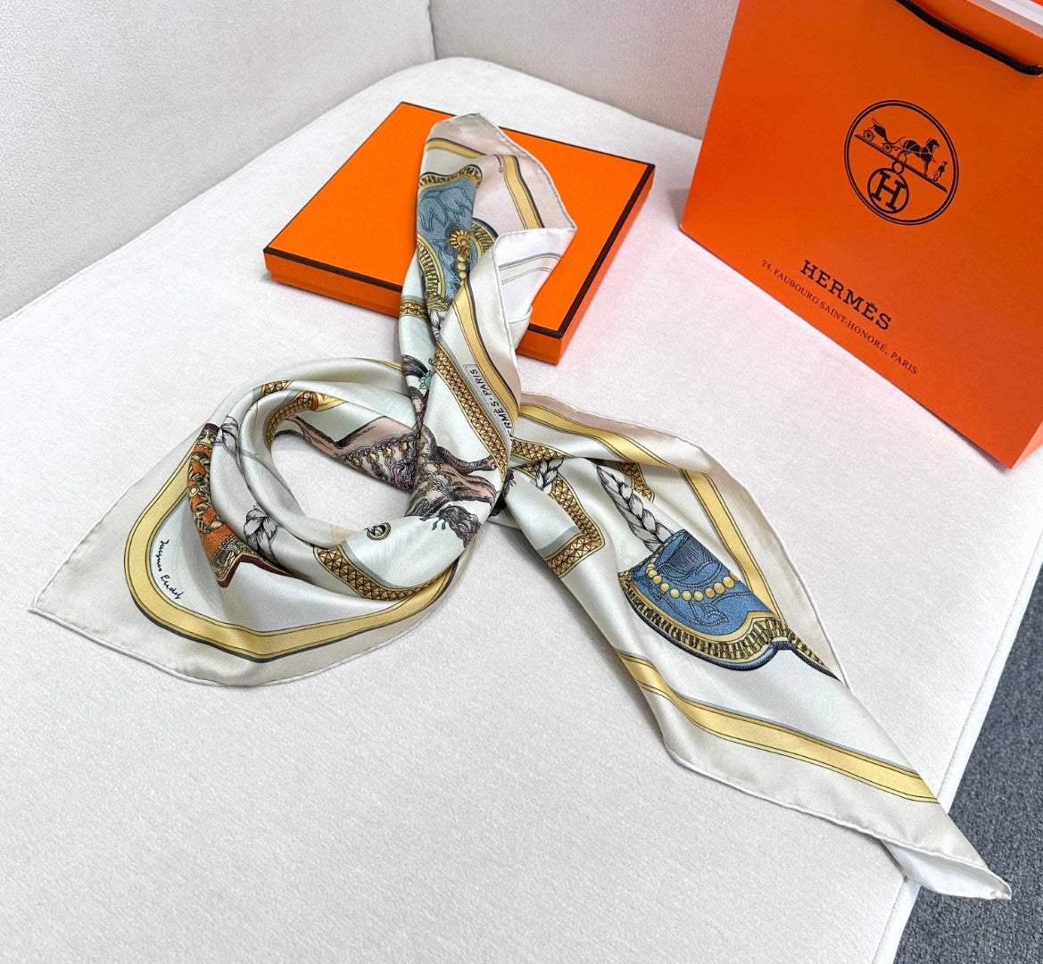 Hermes 26s Printed Square Scarf 90 In Silk 311838