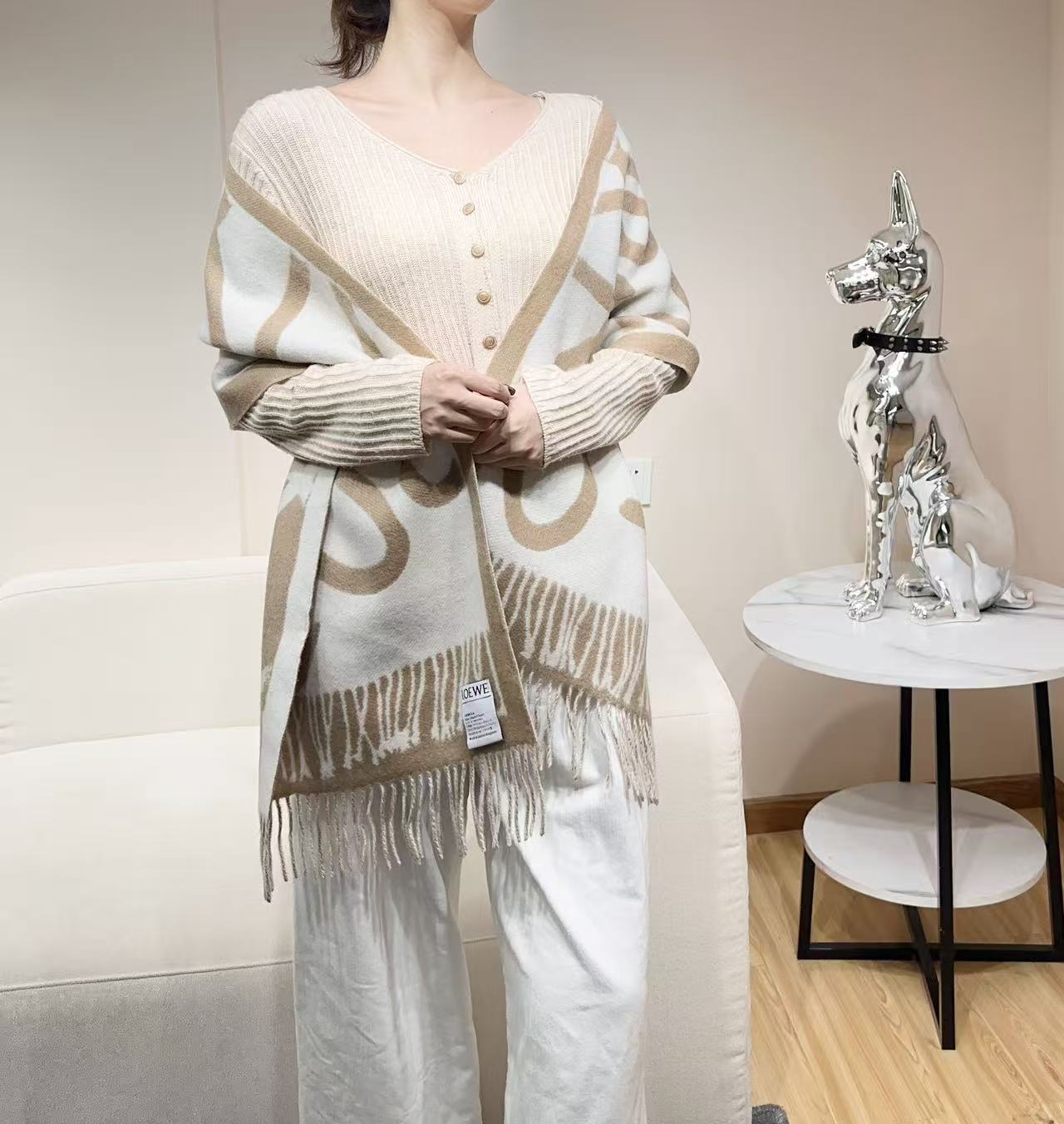 Loewe Scarf 180CM Beige Ivory Cashmere 150367
