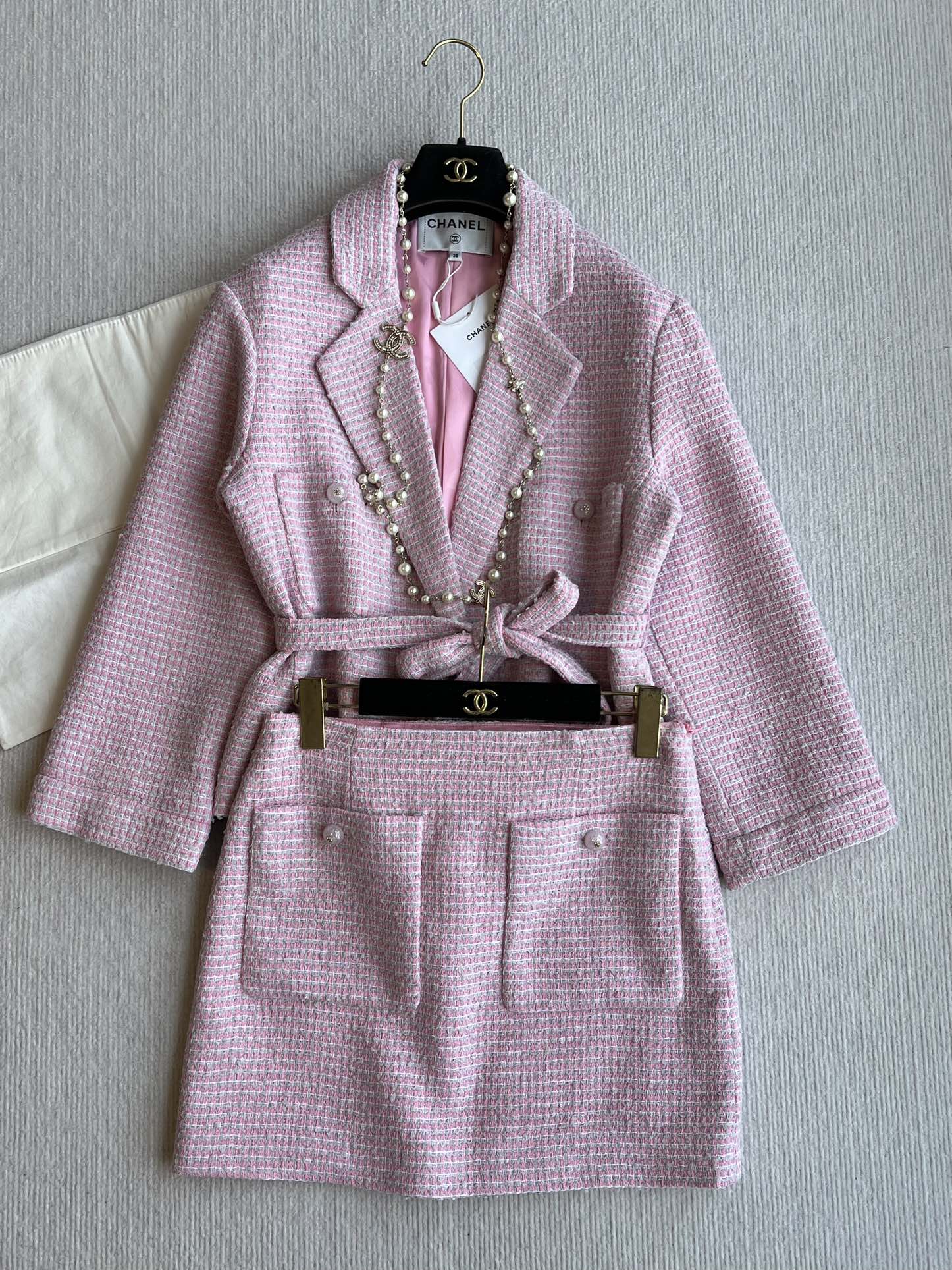 CC 25SS Lace-up Skirt Pink Sequins Tweed 235920