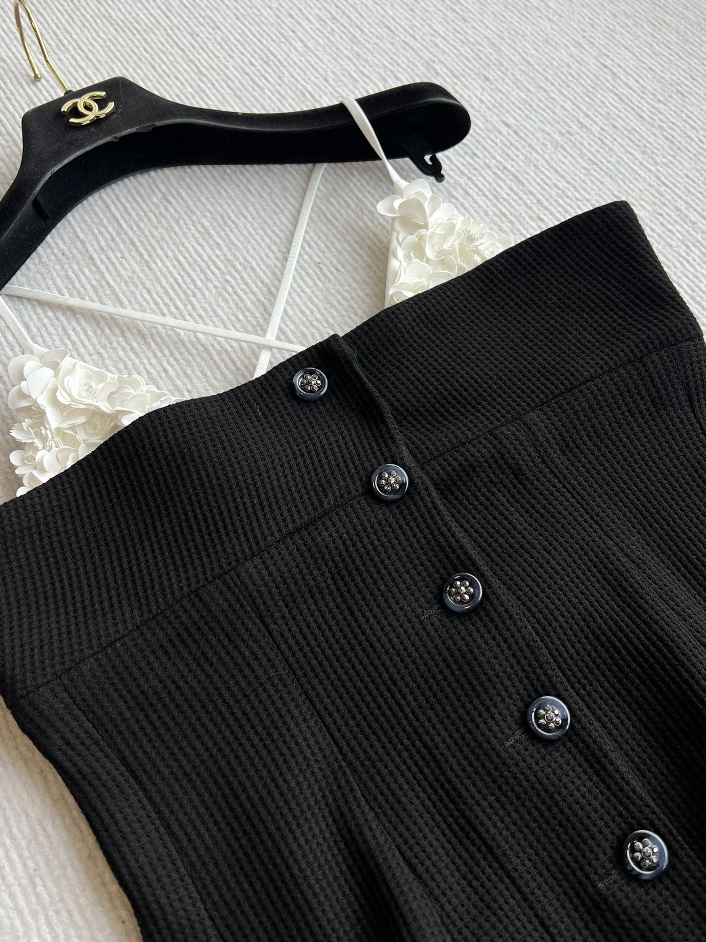 CC 25 Splicing Tube Top Camisole Black and White Mixed Fiber Waffle Jacquard Fabric 275554