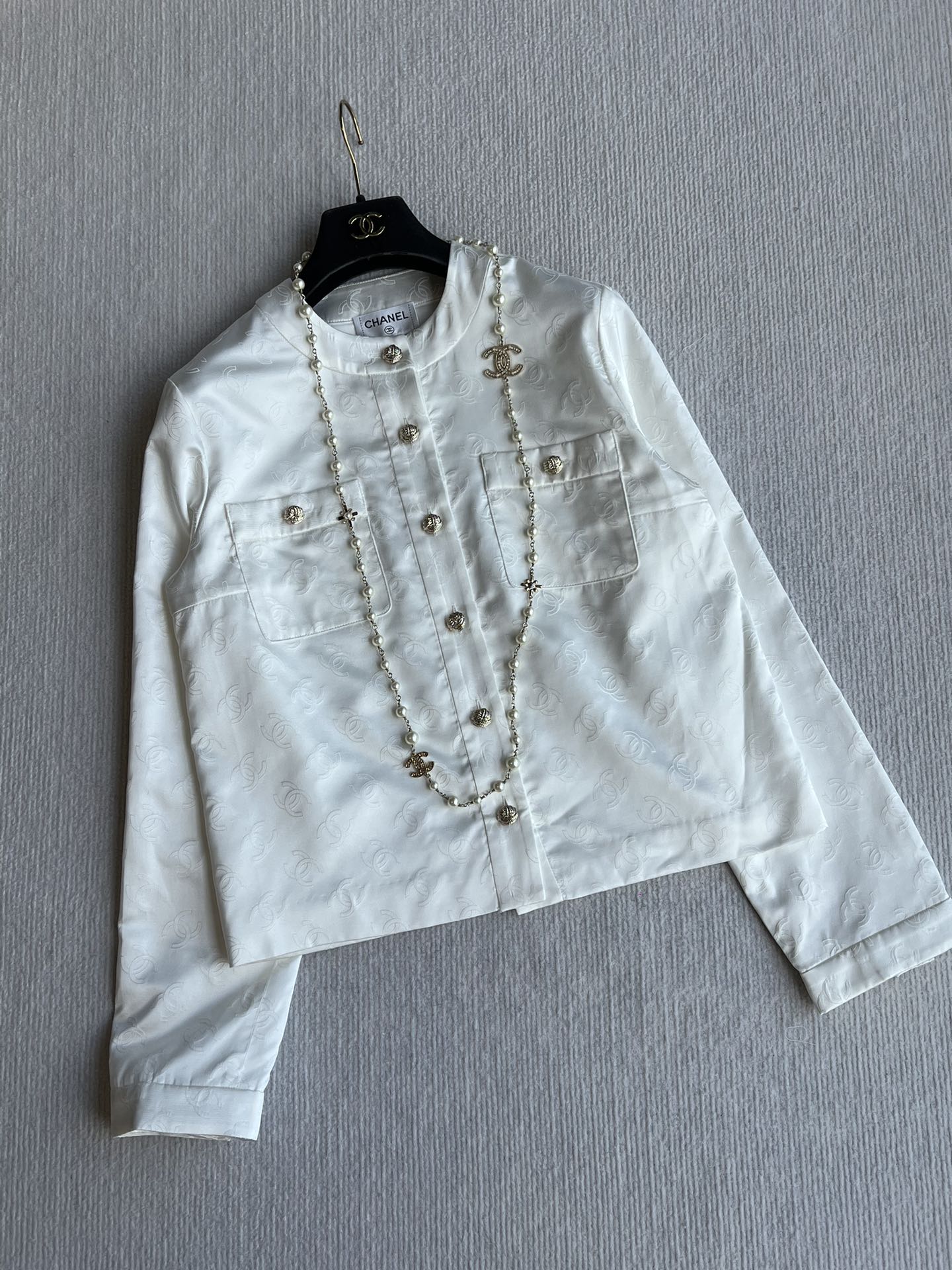CC 25SS Round Neck Jacket in White Silk Jacquard  277155