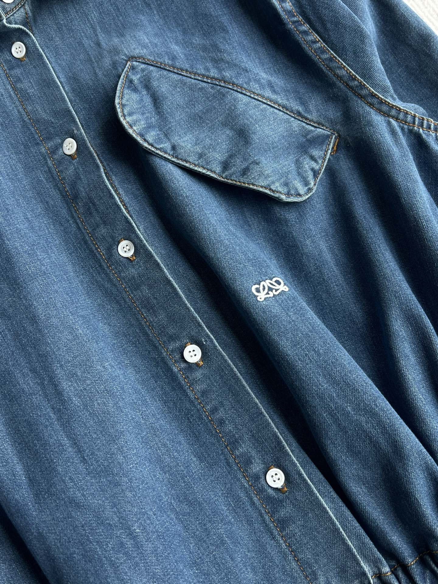 Loewe Belted Shirt Blue Denim 372592