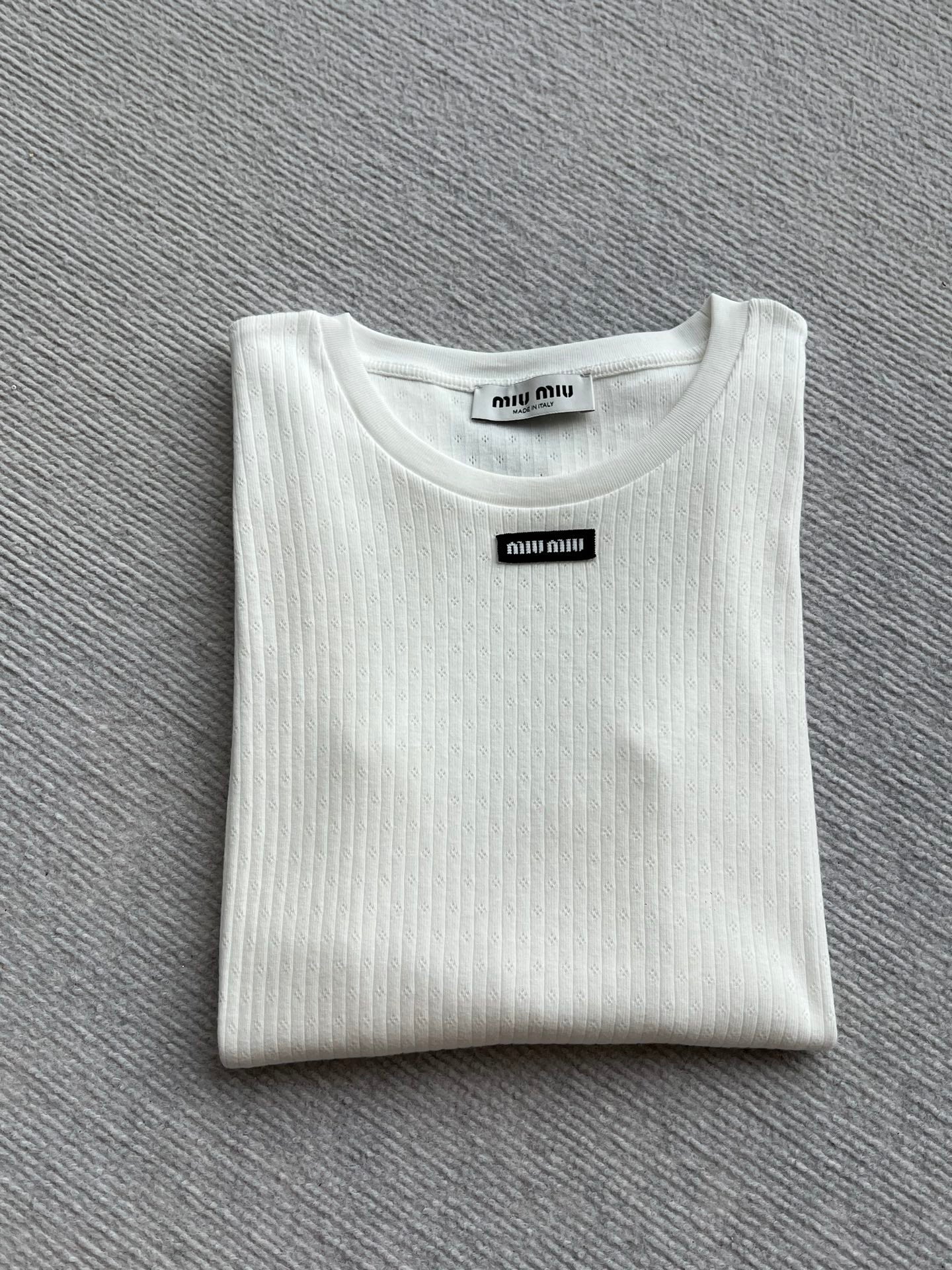 Miu 26s Jacquard Long-sleeved T-shirt White Cotton 412322