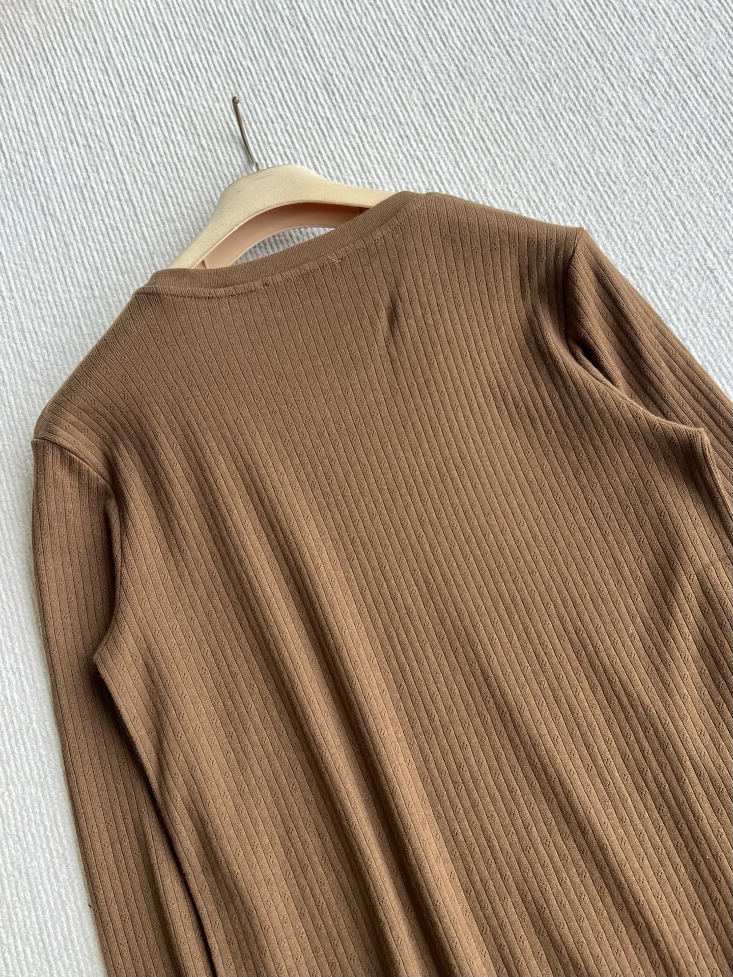 Miu 26s Jacquard Long-sleeved T-shirt Coffee Cotton 412323