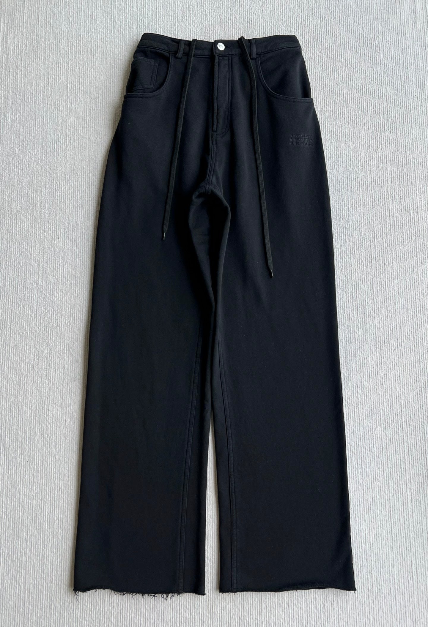MM6 Elastic Waist Drawstring Casual Pants Black Cotton 412337