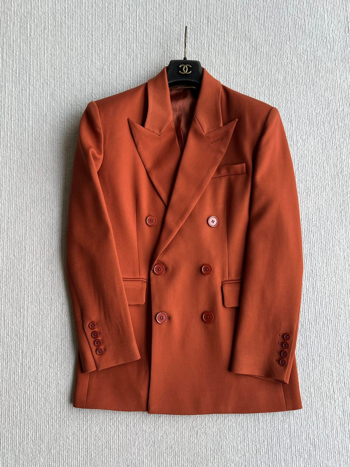 YSL 26s Double Breasted Blazer Terracotta Wool Polyester 434497
