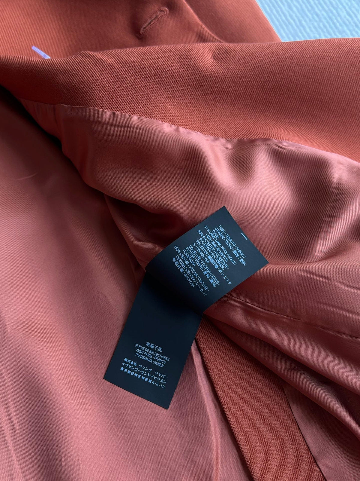 YSL 26s Double Breasted Blazer Terracotta Wool Polyester 434497
