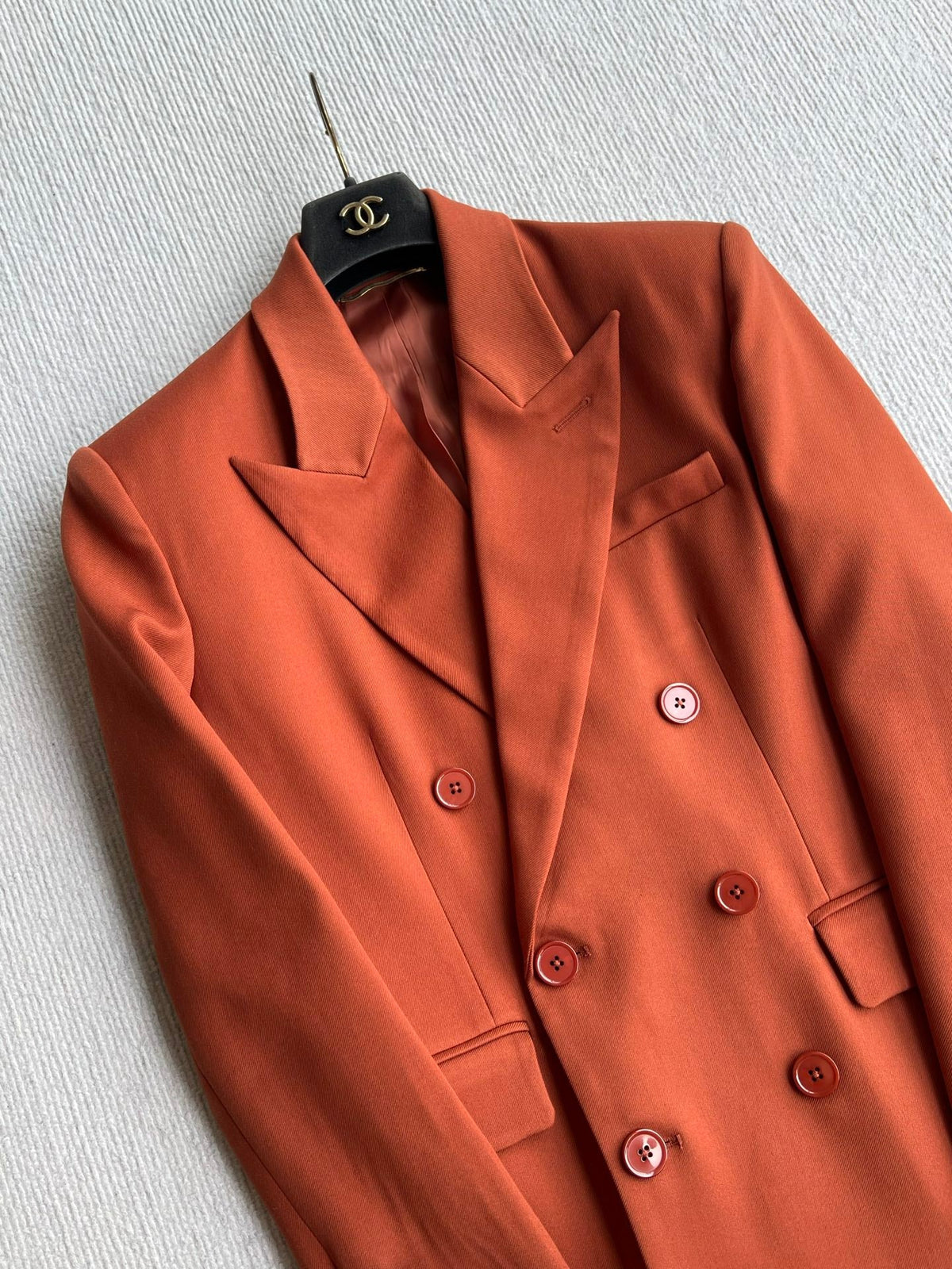 YSL 26s Double Breasted Blazer Terracotta Wool Polyester 434497